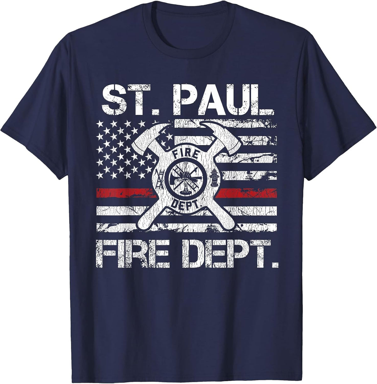 St Paul Minnesota Fire Department Thin Red Line Fireman T-Shirt - Navy Blue
