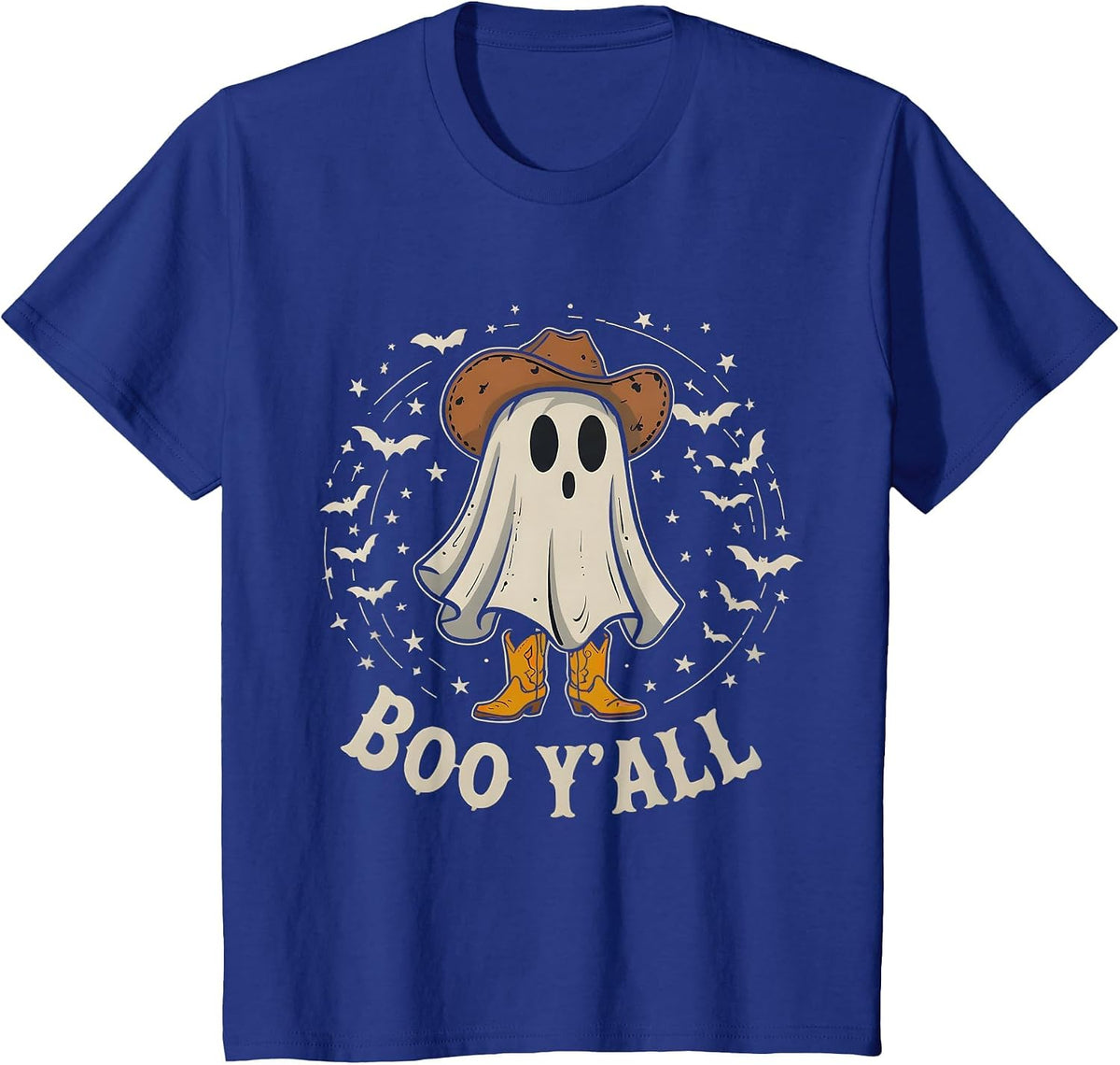 Western Country Halloween Southern Retro Ghost Boo Y'all T-Shirt - Royal Blue