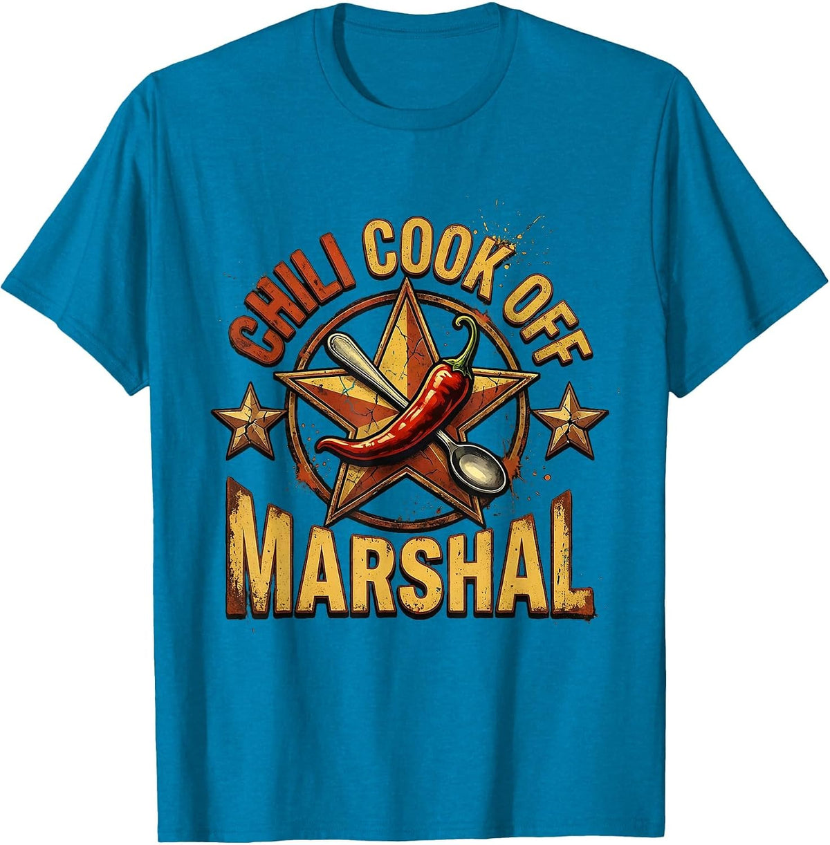 Chili Cook Off Marshal Distressed Funny Hot Sauce Lover T-Shirt - Sapphire Blue