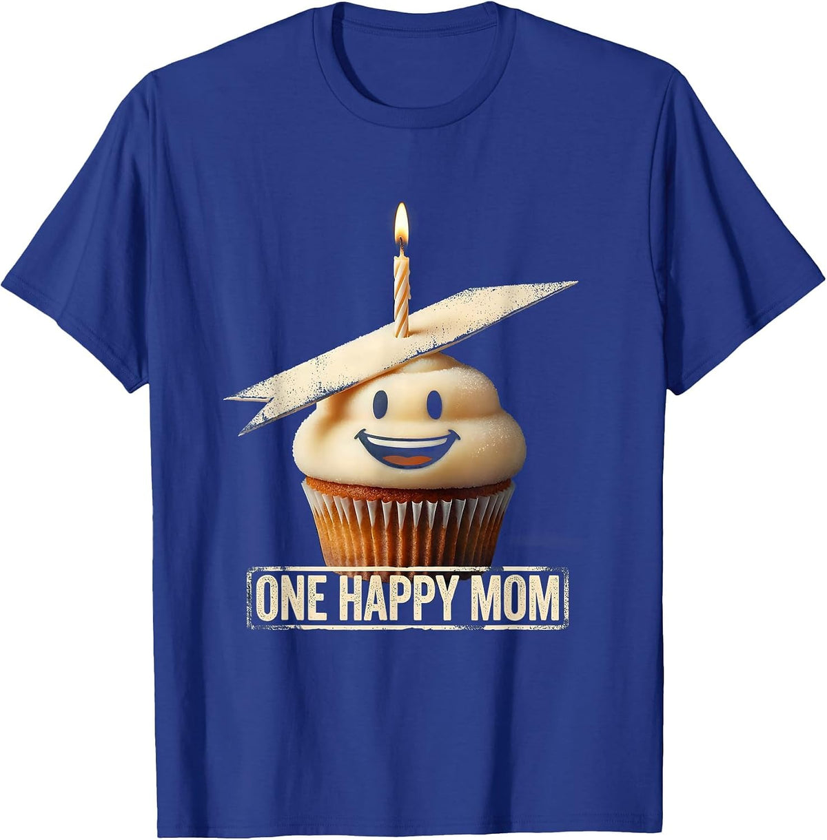 Men's One Happy Mom Rubber Stamp 1st Birthday Family Matching T-Shirt - Royal Blue