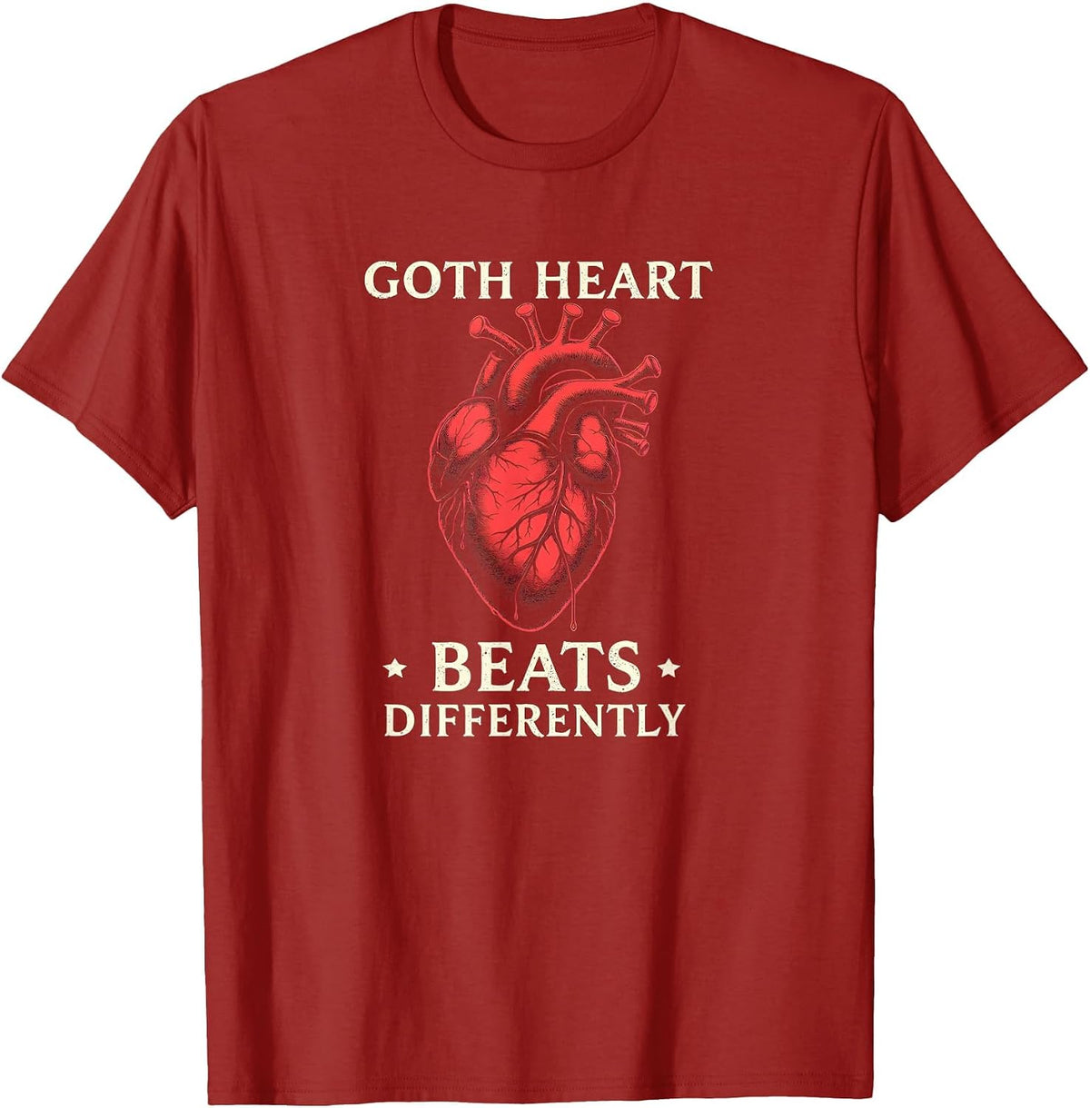 Goth Heart Beats Differently Dark Romance Design T-Shirt - Cranberry Red