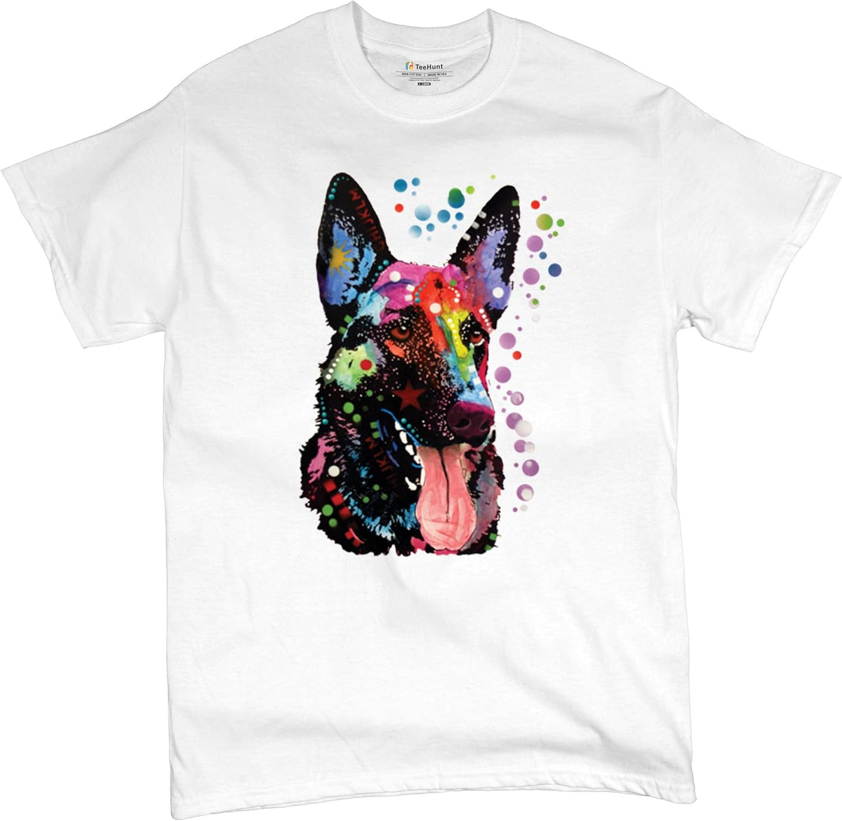 Dean Russo German Shepherd T-Shirt Colorful Dog Best Friend Men's Tee - White