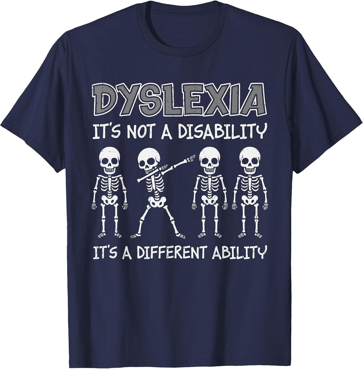Dyslexia Awareness Skeleton Ribbon Silver Specialist Boy Kid T-Shirt - Navy Blue