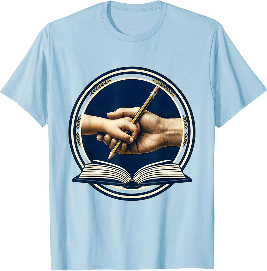 Men's Paraprofessional Hands Guiding Child Learning Art T-Shirt - Baby Blue