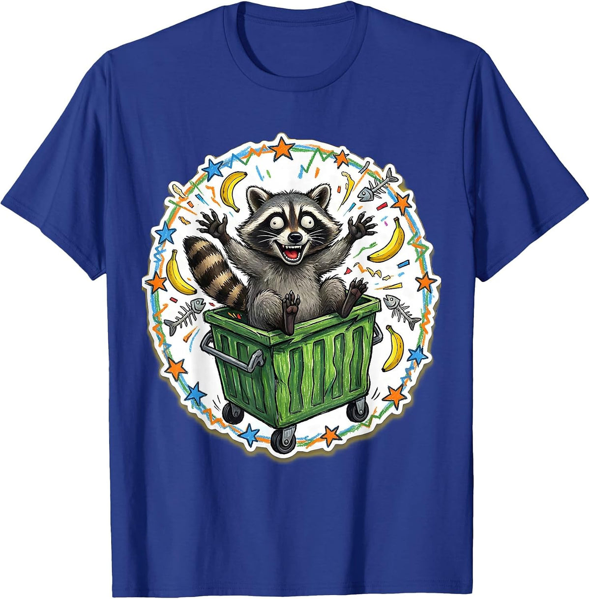 Men's Raccoon Dumpster Dramatic Emergence Funny Wildlife T-Shirt - Royal Blue