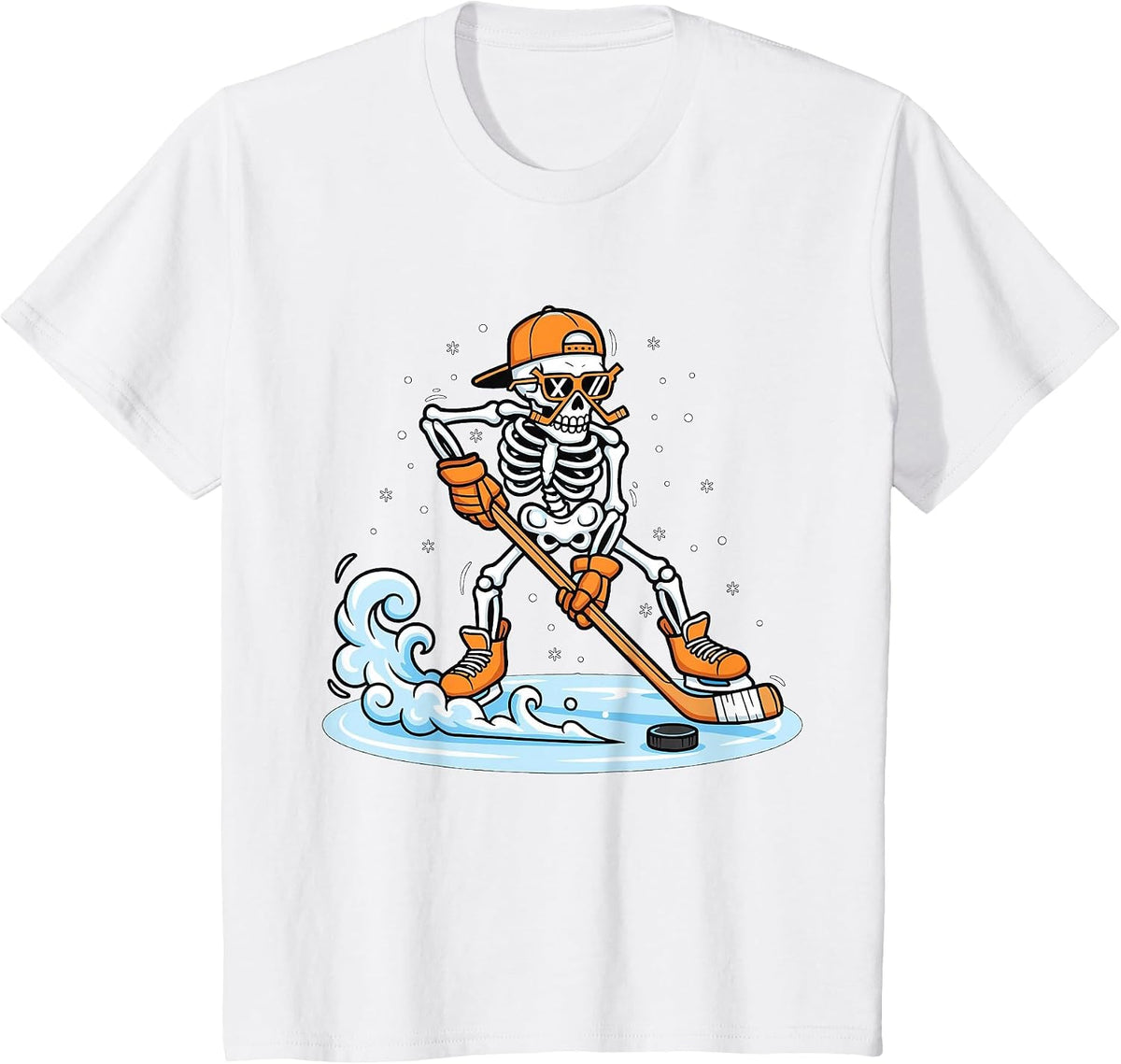 Funny Skeleton Ice Hockey Halloween Spooky Player Men Boys T-Shirt - White