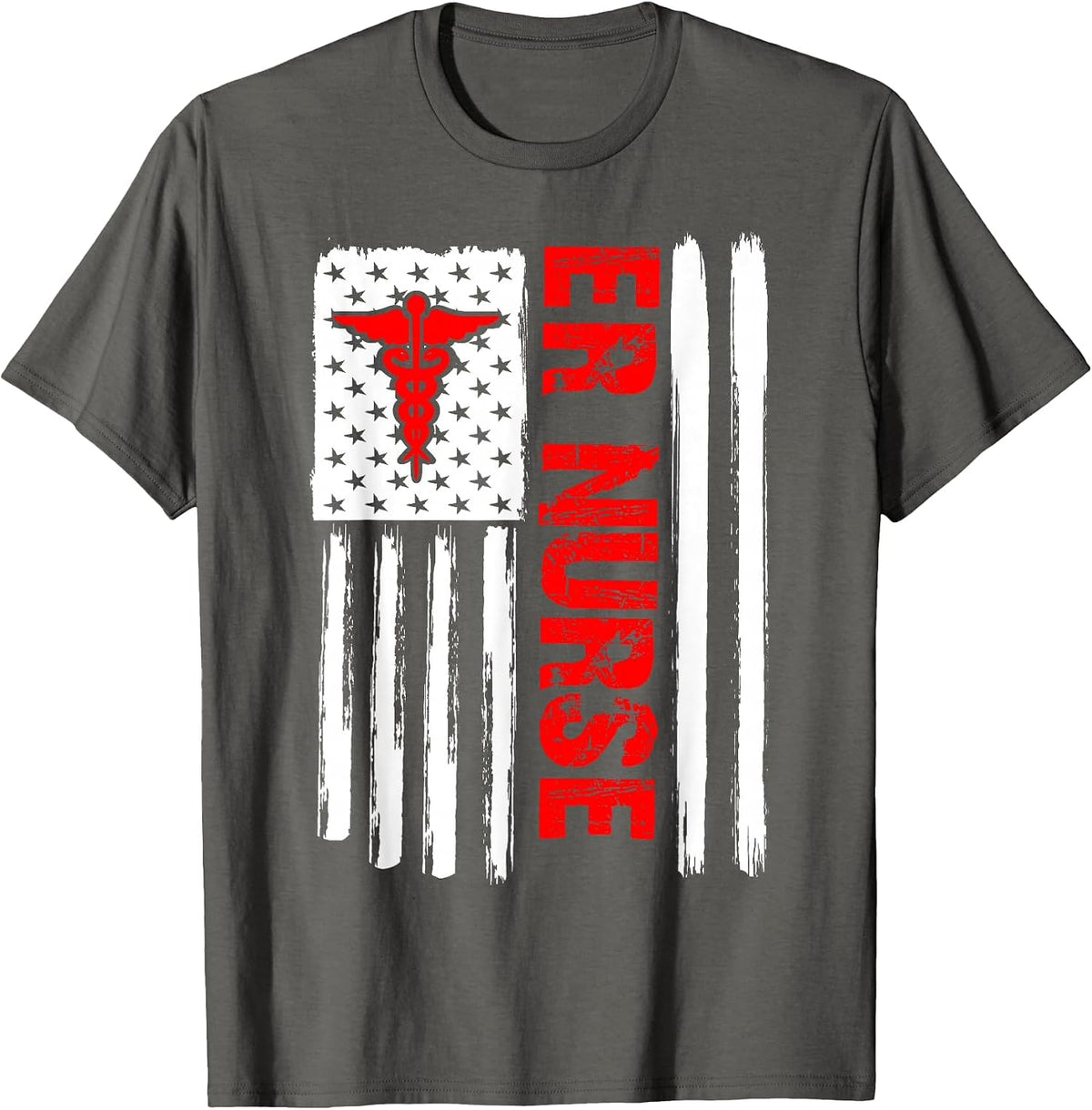 ER Nurse Emergency Room Nurse US Flag Vintage T-Shirt - Asphalt Grey