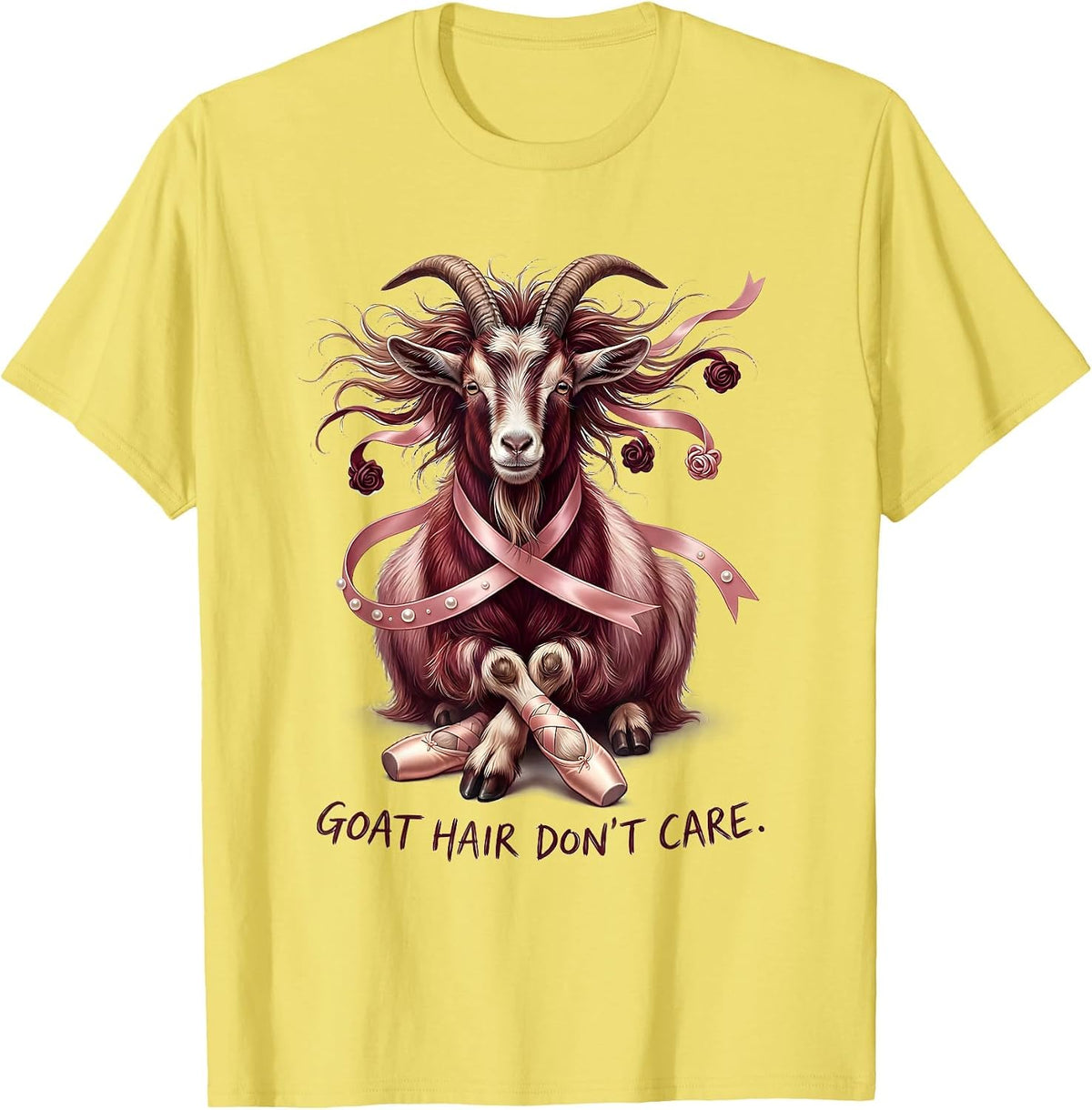 Men's Goat Hair Don't Care Funny Goat Lover Design T-Shirt - Lemon Yellow