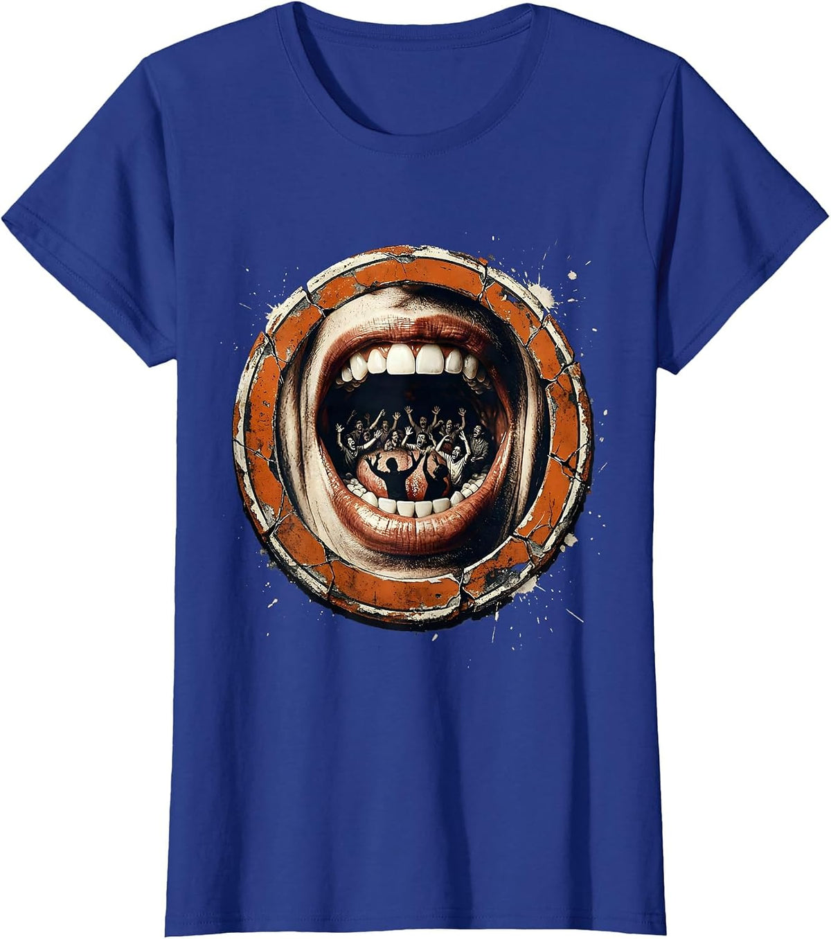 Women's Open Mouth Tiny People Talking Graphic Tee T-Shirt - Royal Blue
