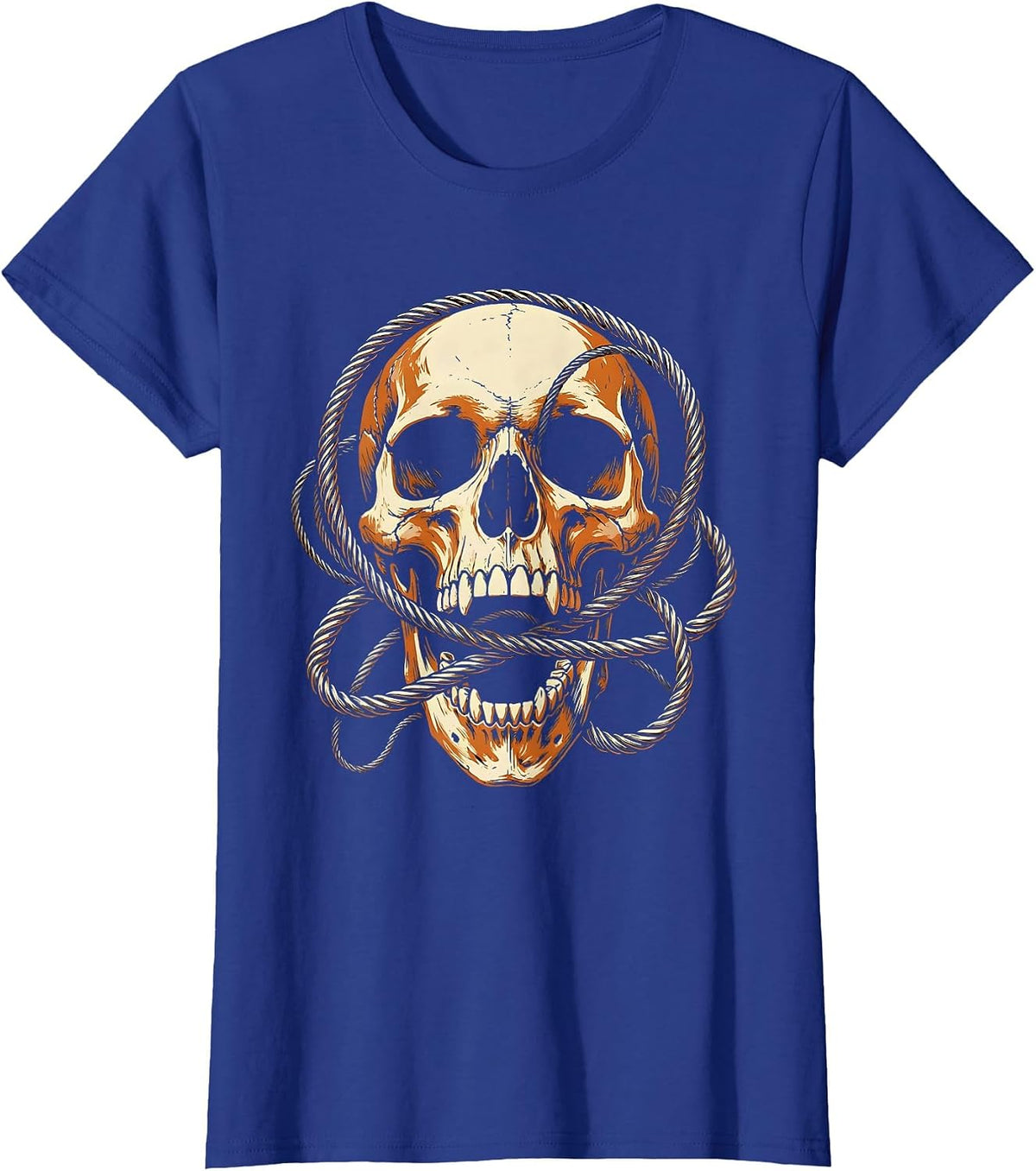 Women's Crow Skull Tangled Guitar Strings Grunge Art T-Shirt - Royal Blue