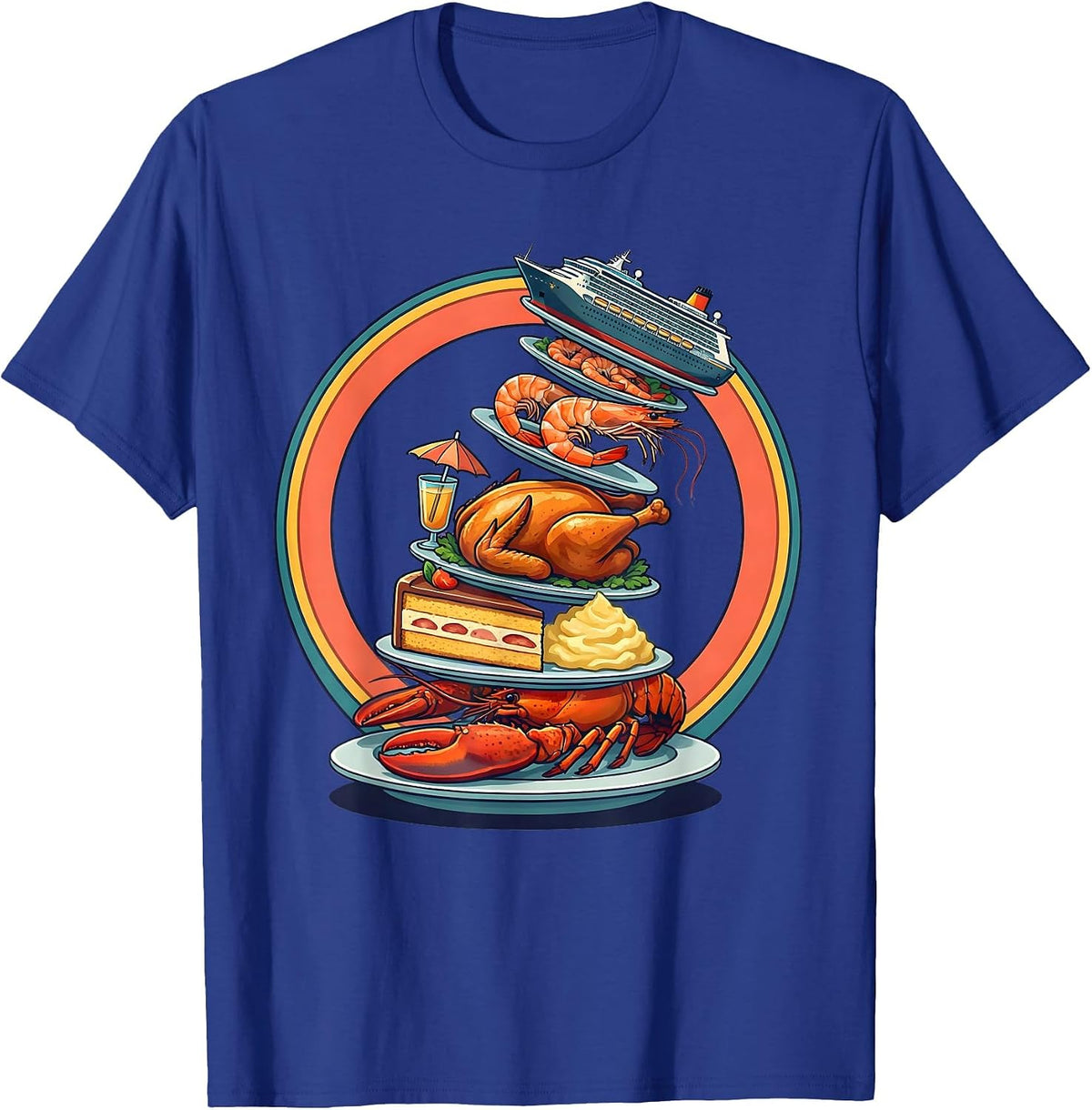 Funny Cruise Ship Buffet Overloaded Plate Design T-Shirt - Royal Blue