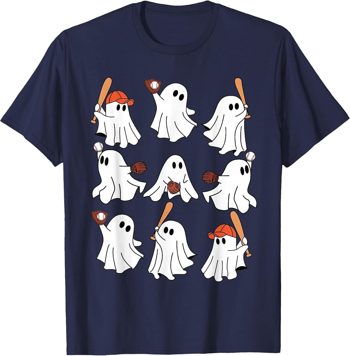Boo Ghost Halloween Baseball Happy Halloween Baseball Lover T-Shirt - Navy Blue