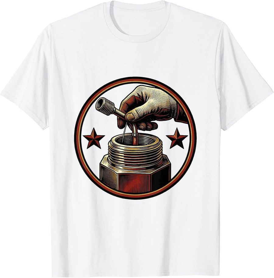 Men's Sealed Pipe Union Badge Funny Plumber Pipefitter Occupation T-Shirt - White