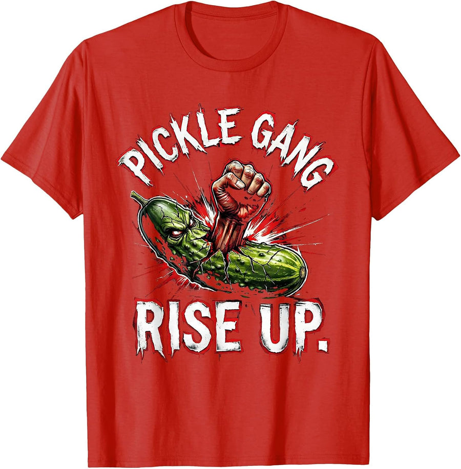 Men's Pickle Gang Rise Up Bold Pickle Lover Design T-Shirt - Red