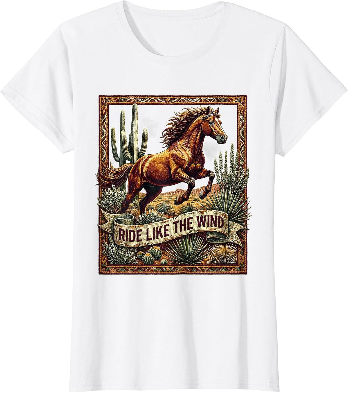 Ride Like the Wind Cowboy Graphic Design T-Shirt - White