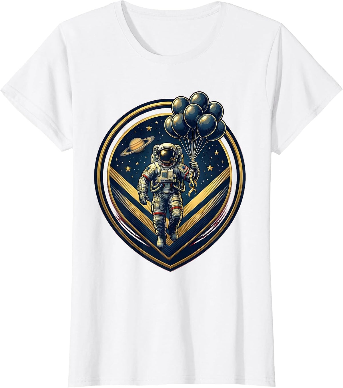 Astronaut Birthday Balloons Floating in Space T-Shirt - White