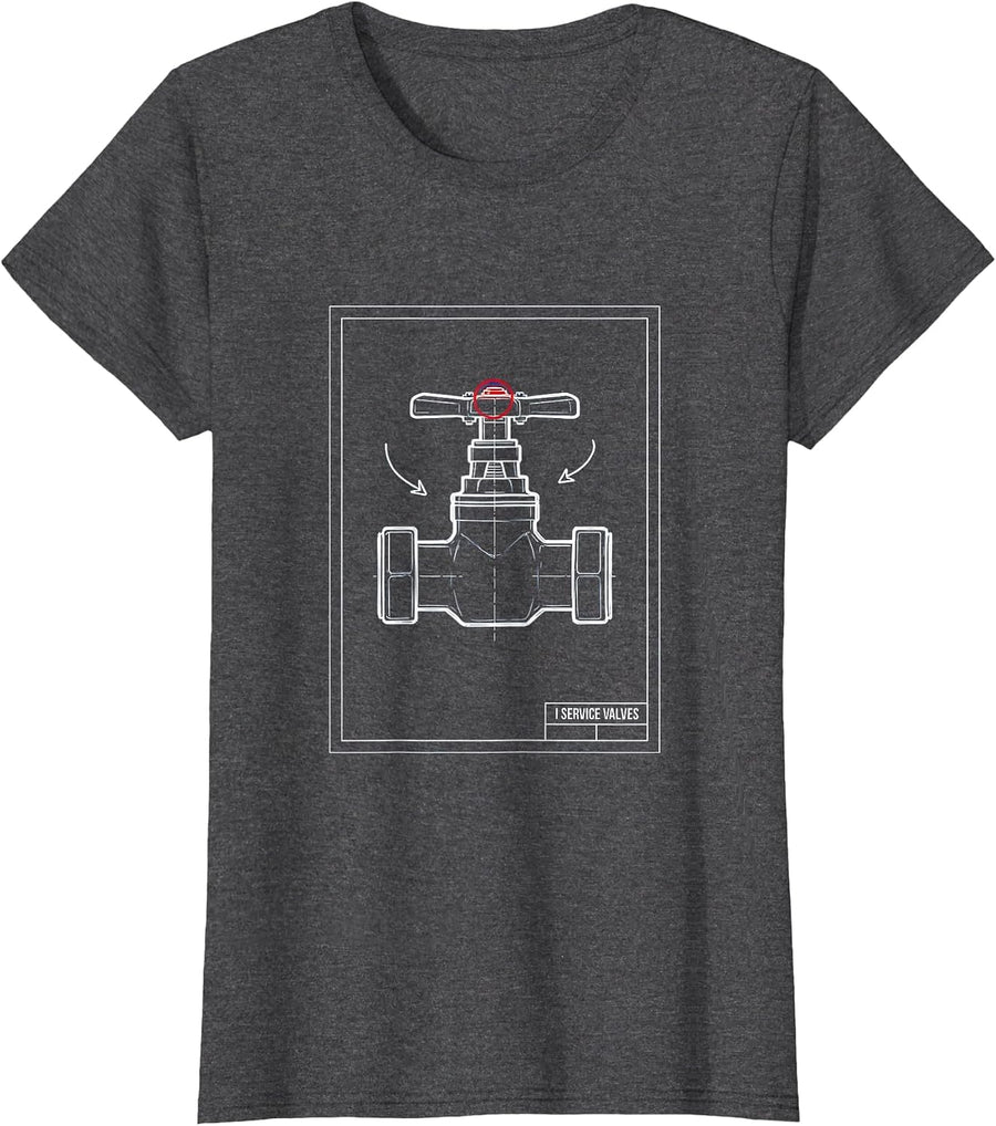 Women's I Service Valves Funny Plumber Dad Joke Gift Plumbing T-Shirt - Dark Heather Grey