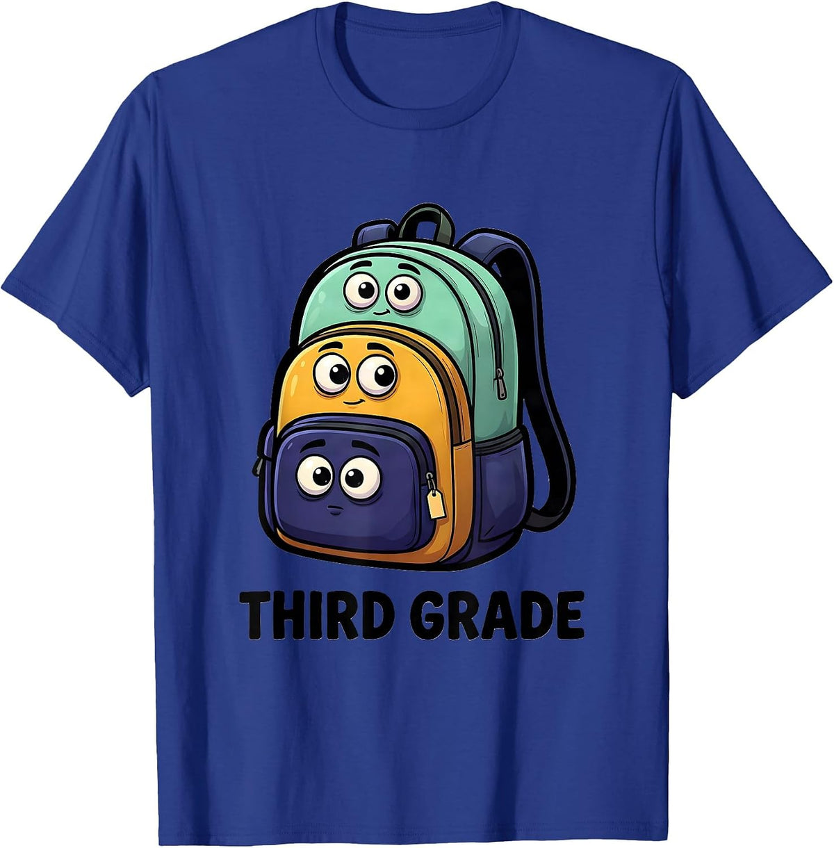 Men's THIRD GRADE Cartoon Backpacks Back To School First Day Third T-Shirt - Royal Blue