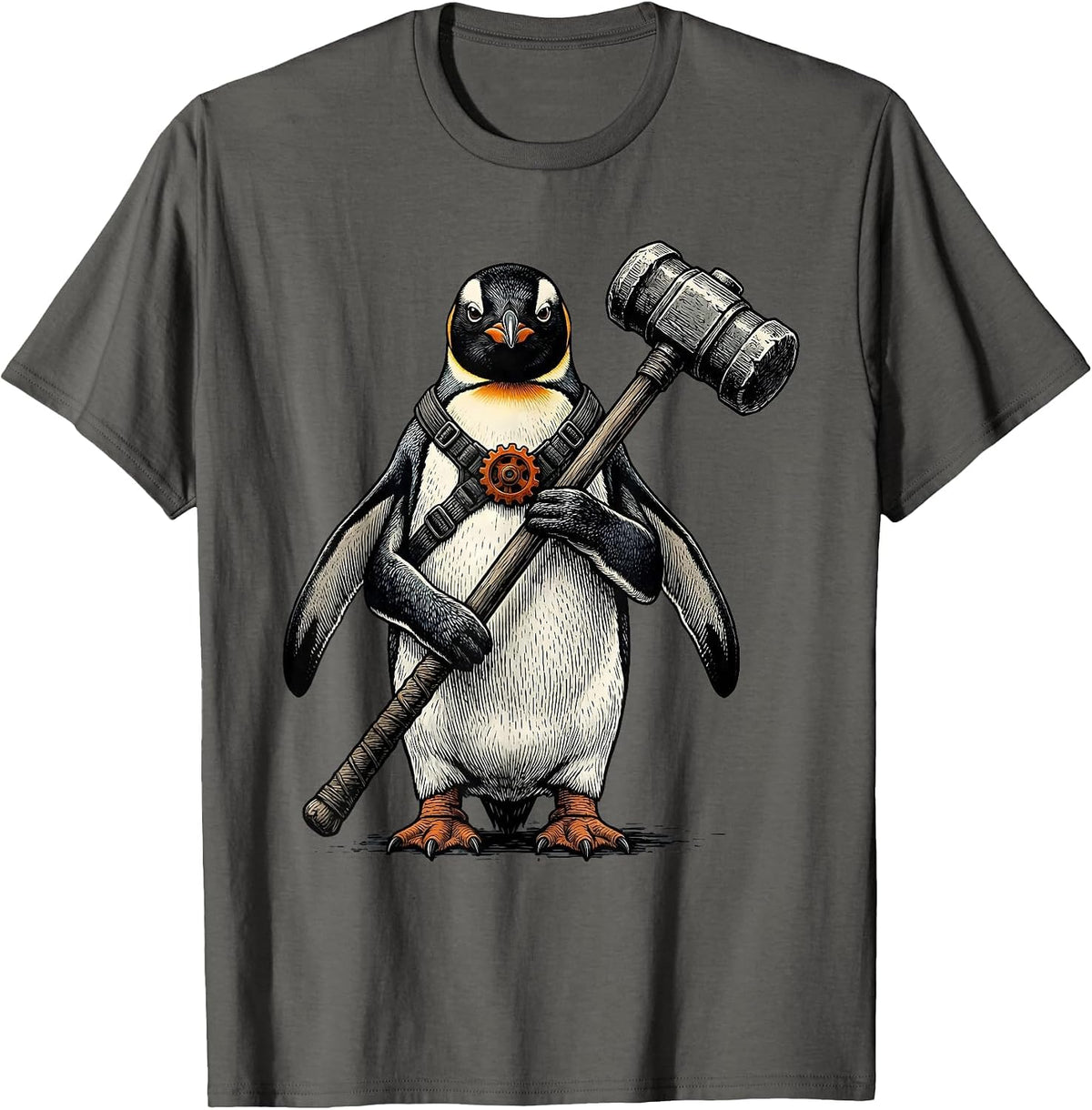 Men's Stubby Penguin With Mace Funny Bird Meme Humor T-Shirt - Asphalt Grey