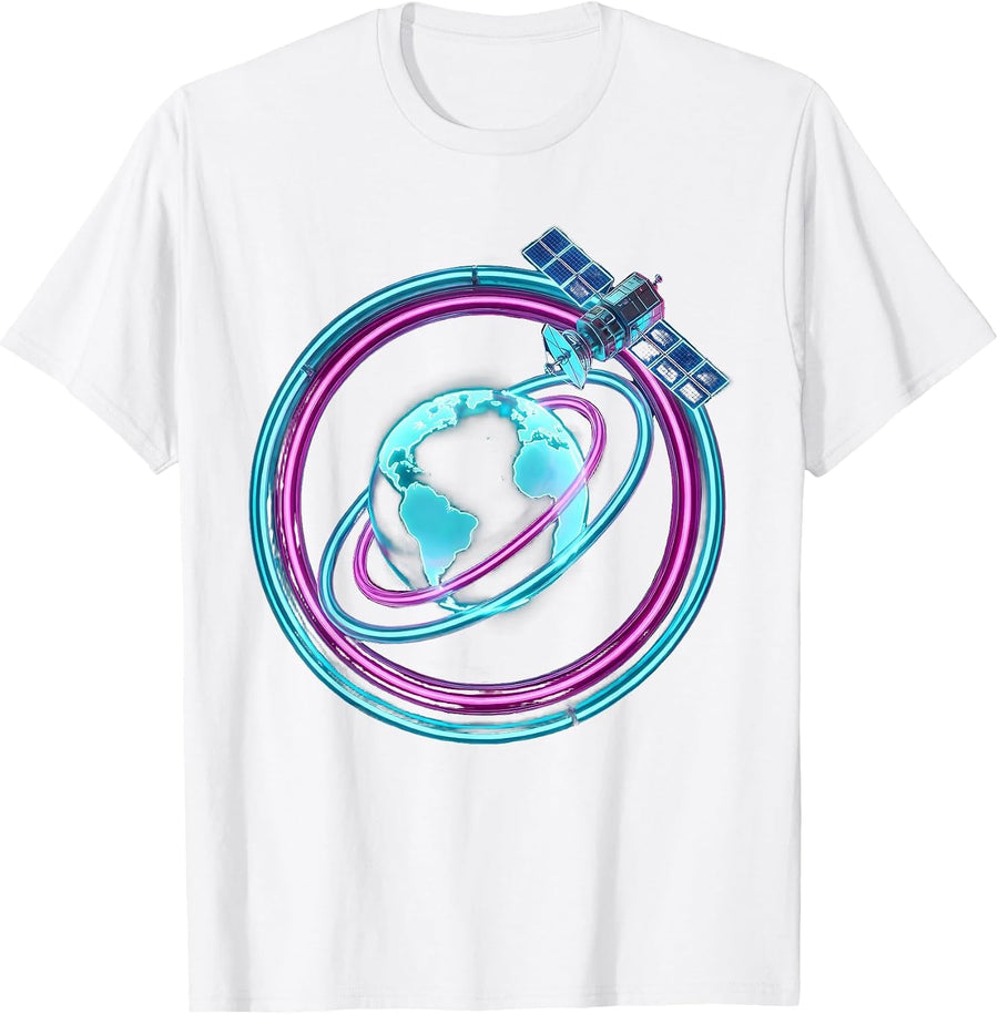 Y2K Satellite Orbit Earth Retro Space Graphic T-Shirt - White