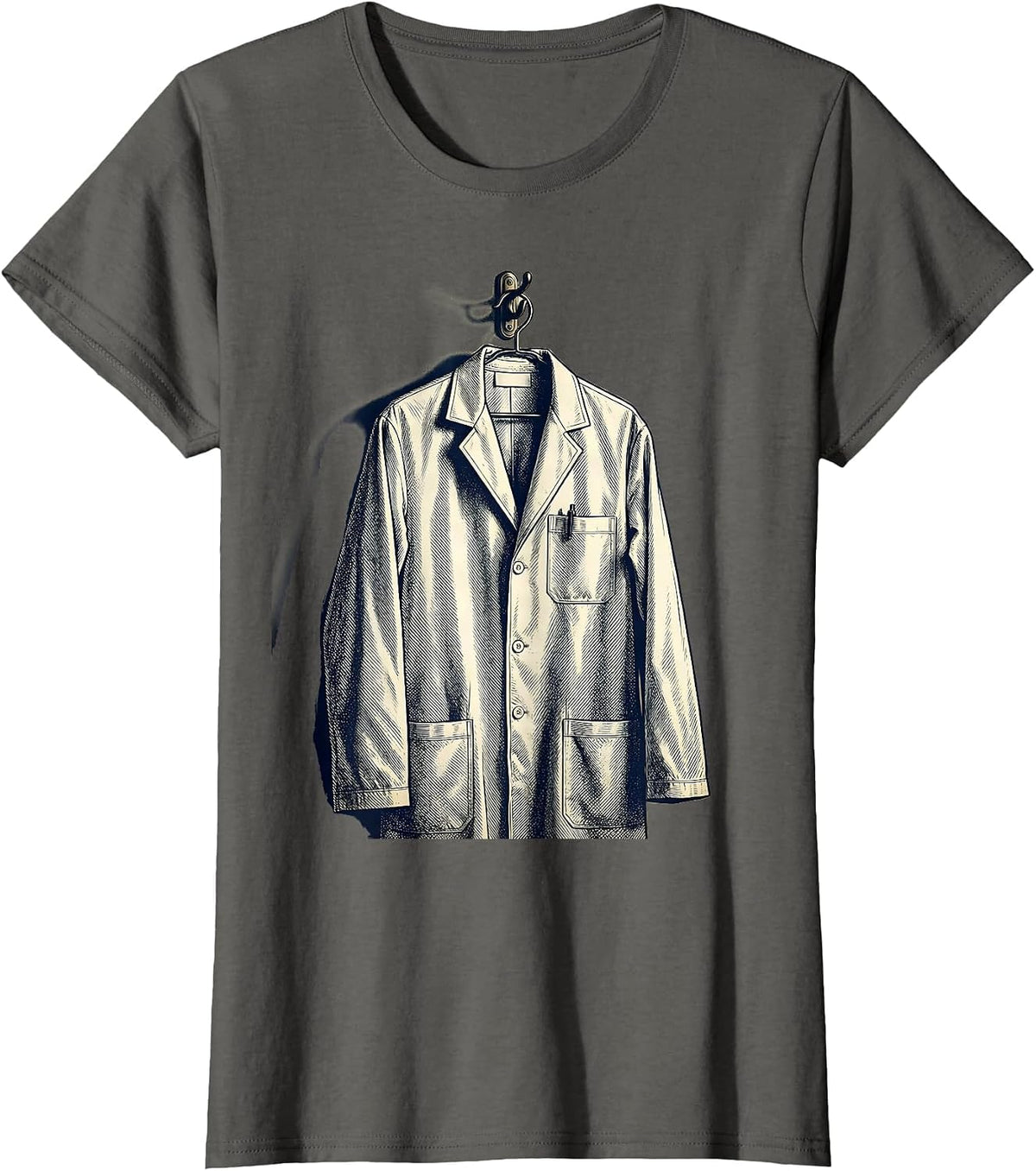 Women's Doctor White Coat on Hook Medical Assistant Gift T-Shirt - Asphalt Grey