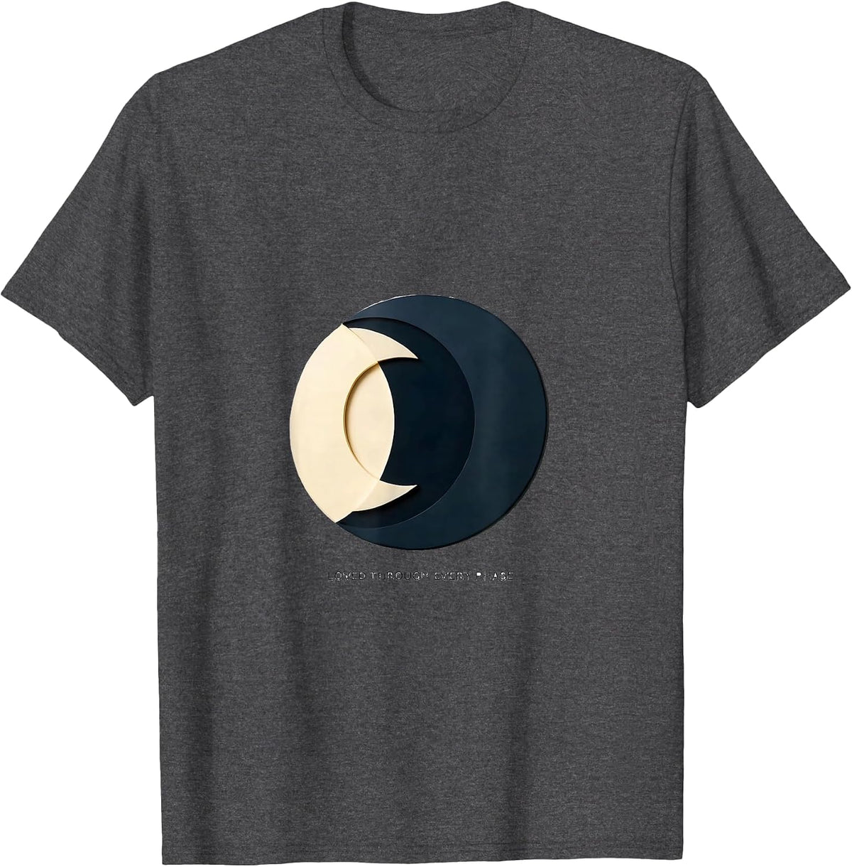 Loved Through Every Phase Minimalist Moon Phases Celestial T-Shirt - Dark Heather Grey