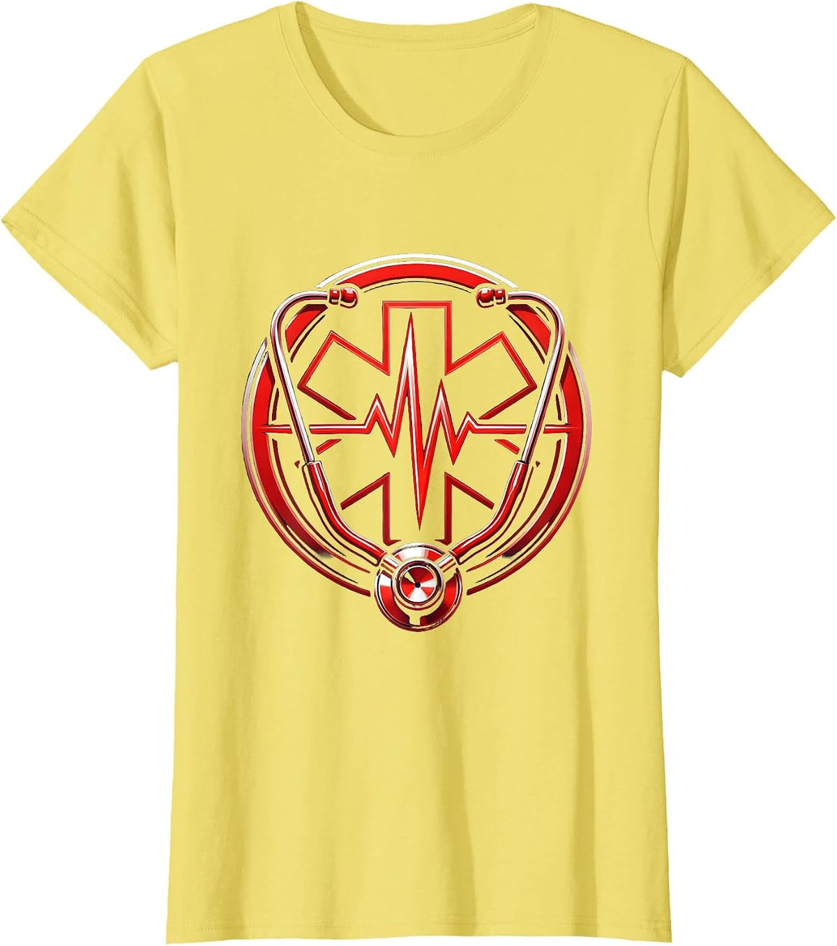 EMT Stethoscope Heartbeat Line Graphic T-Shirt - Lemon Yellow
