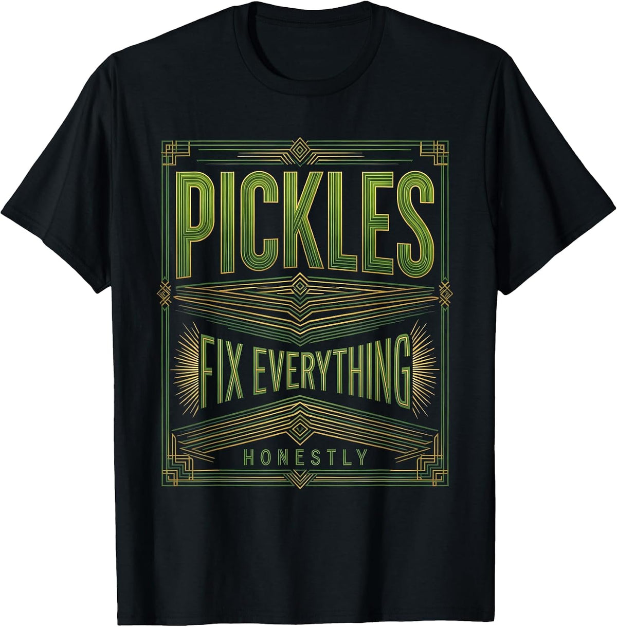 Men's Pickles Fix Everything Honestly Funny Pickle Design T-Shirt - Black