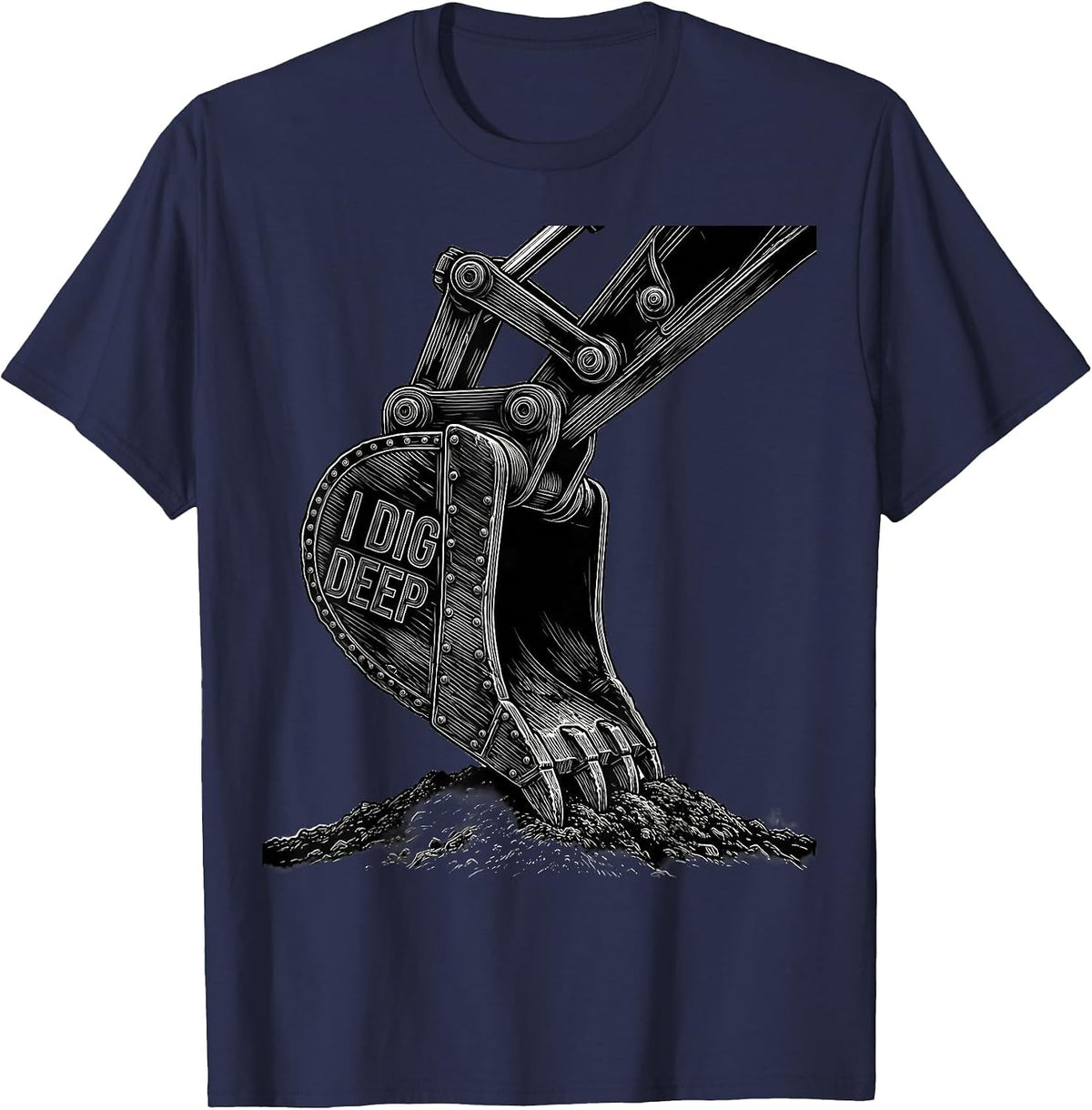 Men's I Dig Deep Line Art Heavy Equipment Operator Excavator T-Shirt - Navy Blue