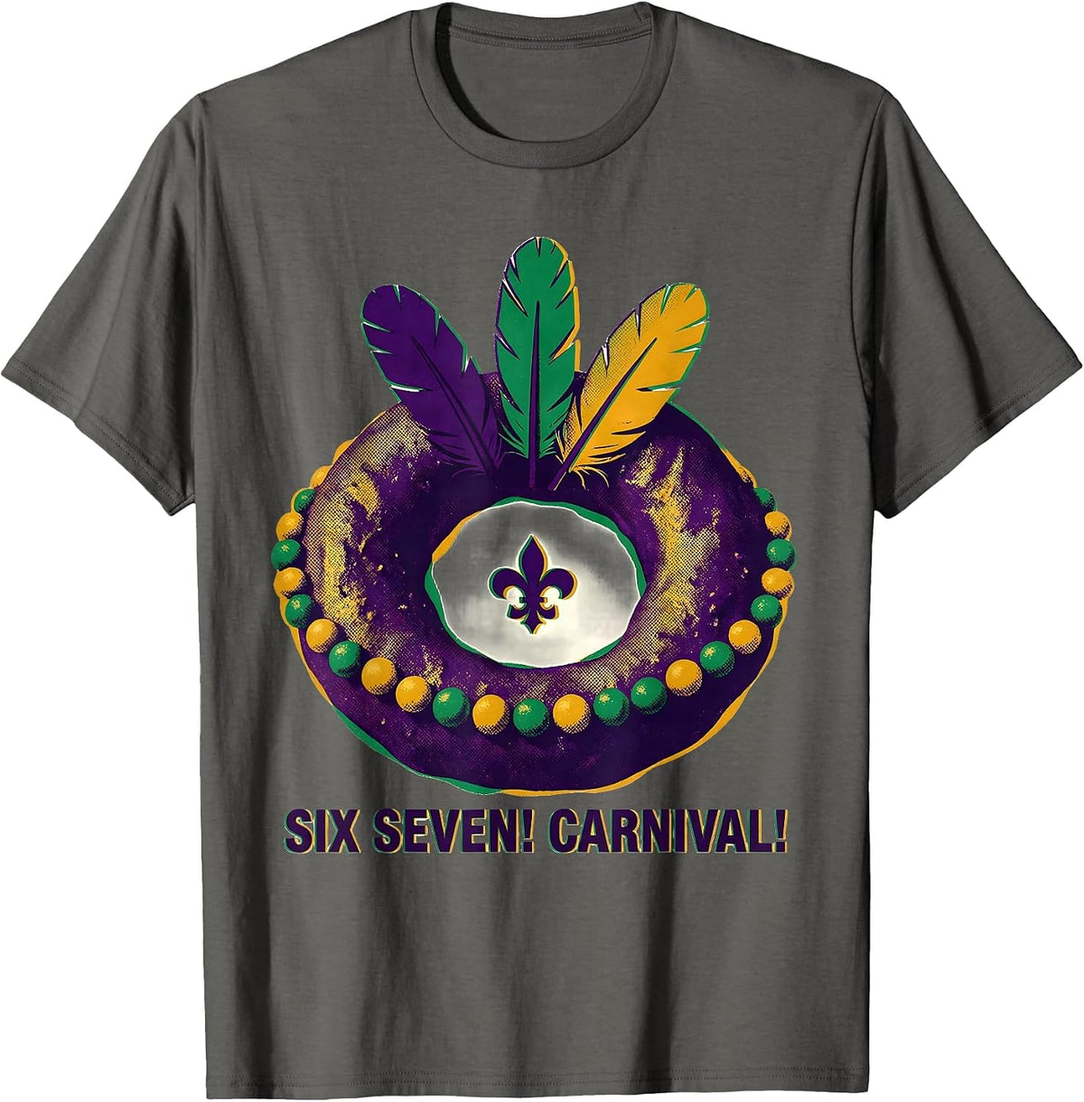 Men's Six Seven! Carnival! Funny Mardi Gras Meme Kids Humor T-Shirt - Asphalt Grey