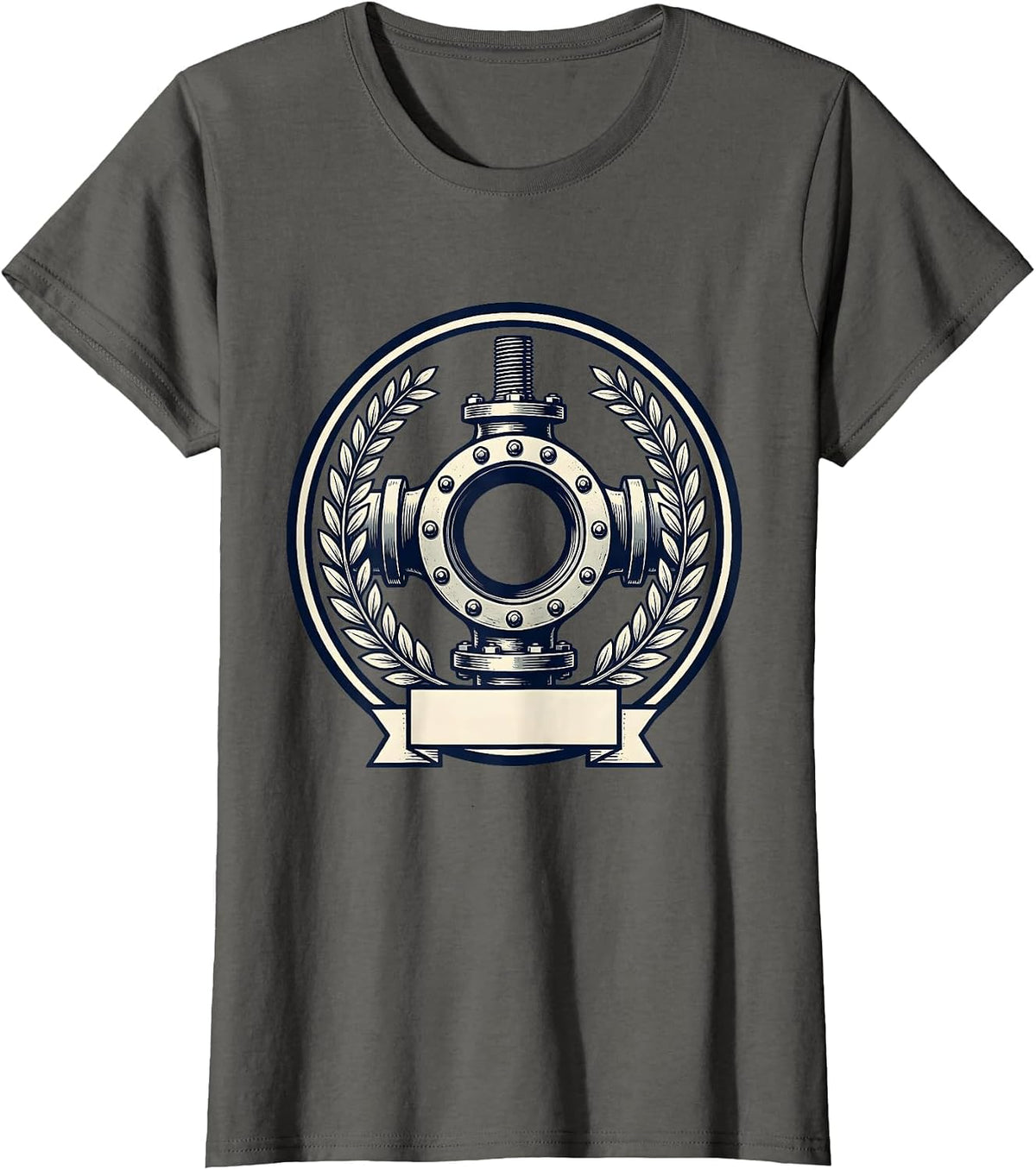 Women's Sealed Pipe Flange Emblem Funny Plumber Pipefitter Humor T-Shirt - Asphalt Grey