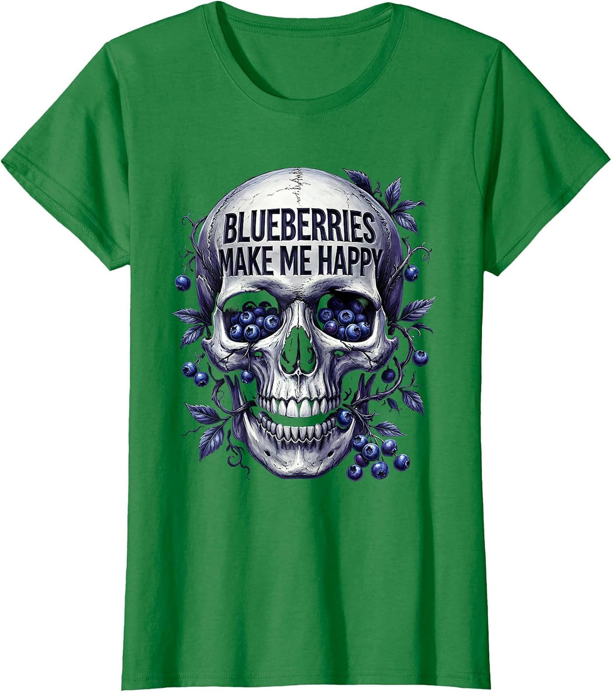 Blueberries Make Me Happy Red White and Blue Design T-Shirt - Kelly Green