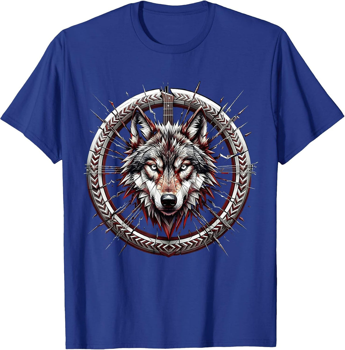 Wolf Howling Broken Guitar Strings Metal Art T-Shirt - Royal Blue