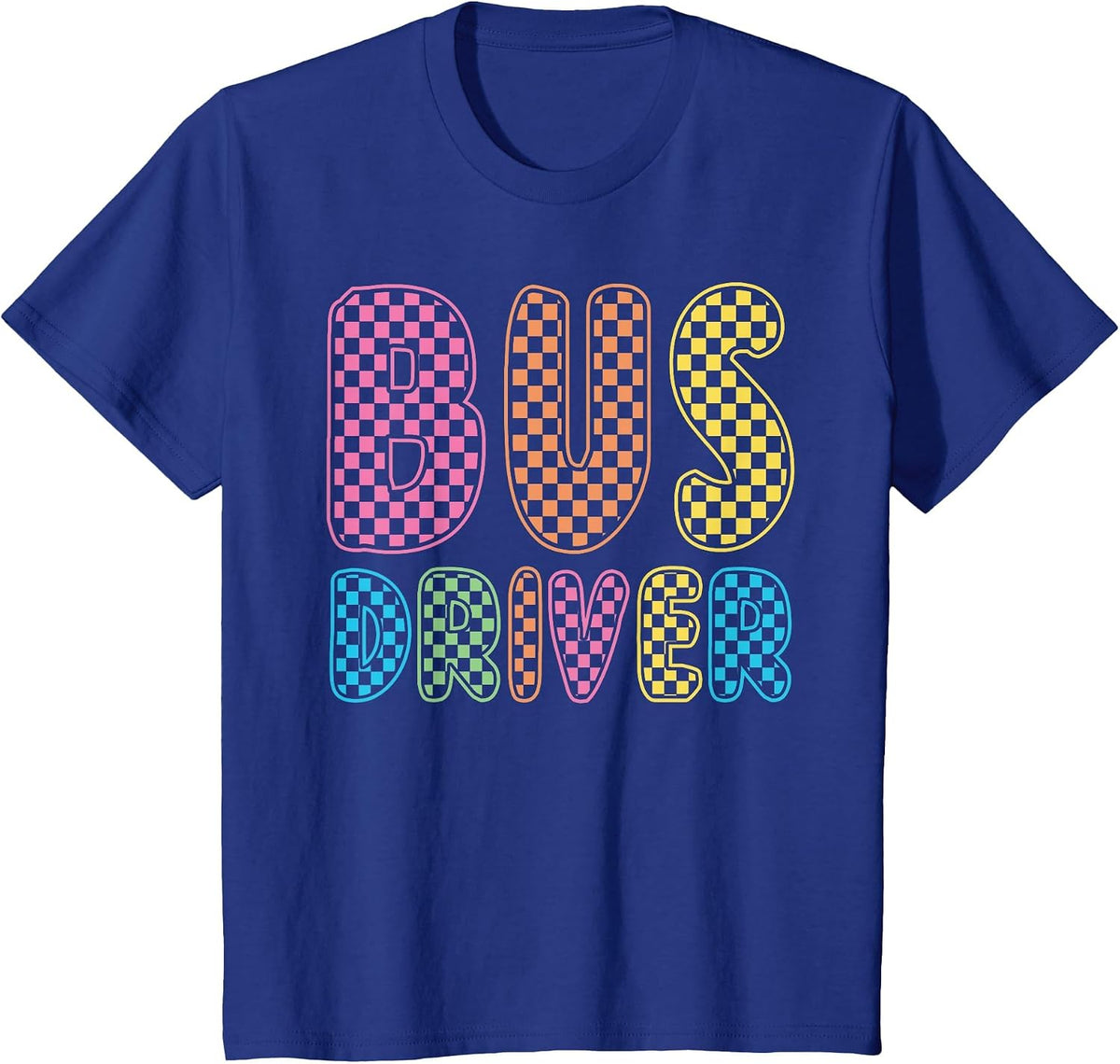 Back to School Bus Driver First Day Men Women Kid Checkered T-Shirt - Royal Blue
