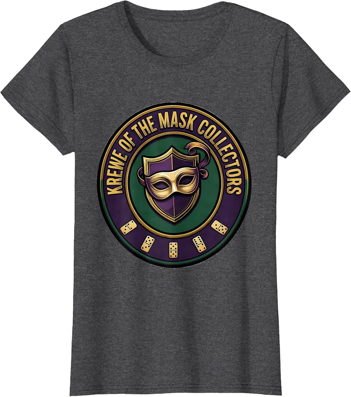 Women's Krewe Of The Mask Collectors Mardi Gras Party Carnival Humor T-Shirt - Dark Heather Grey