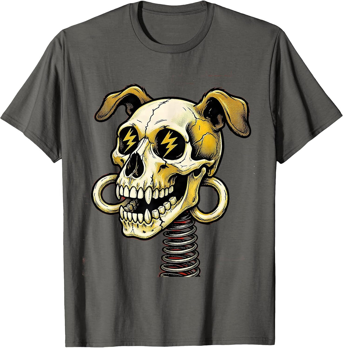 Dog Skull Lightning Bolt Eyes Graphic Design T-Shirt - Asphalt Grey