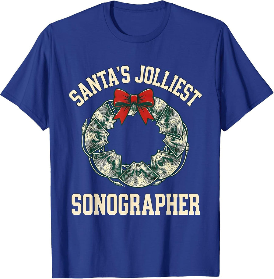 Santa's Jolliest Sonographer Funny Radiology Tech Christmas T-Shirt - Royal Blue