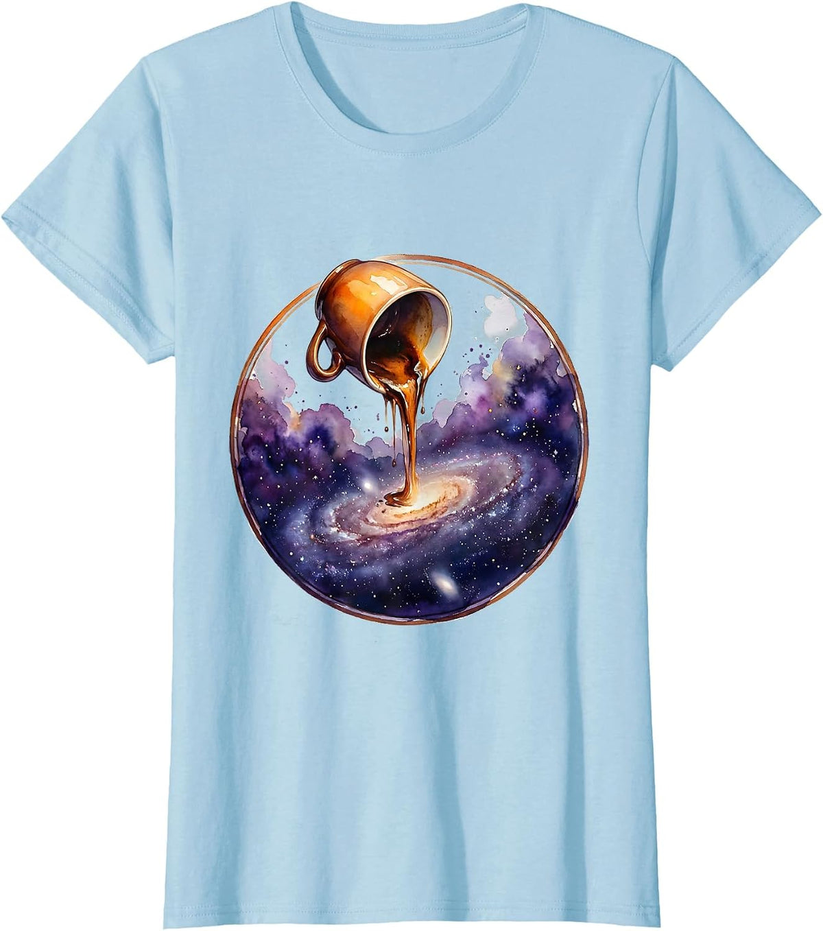 Women's Galaxy Poured From a Coffee Cup Illustration T-Shirt - Baby Blue