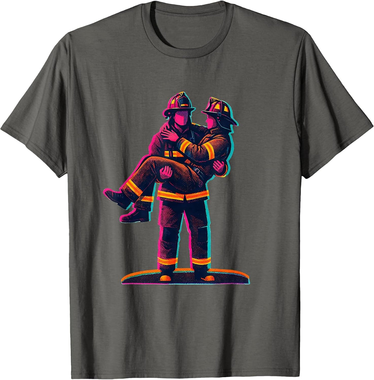 Men's Firemans Carry Grappler Vintage Martial Arts Humor T-Shirt - Asphalt Grey