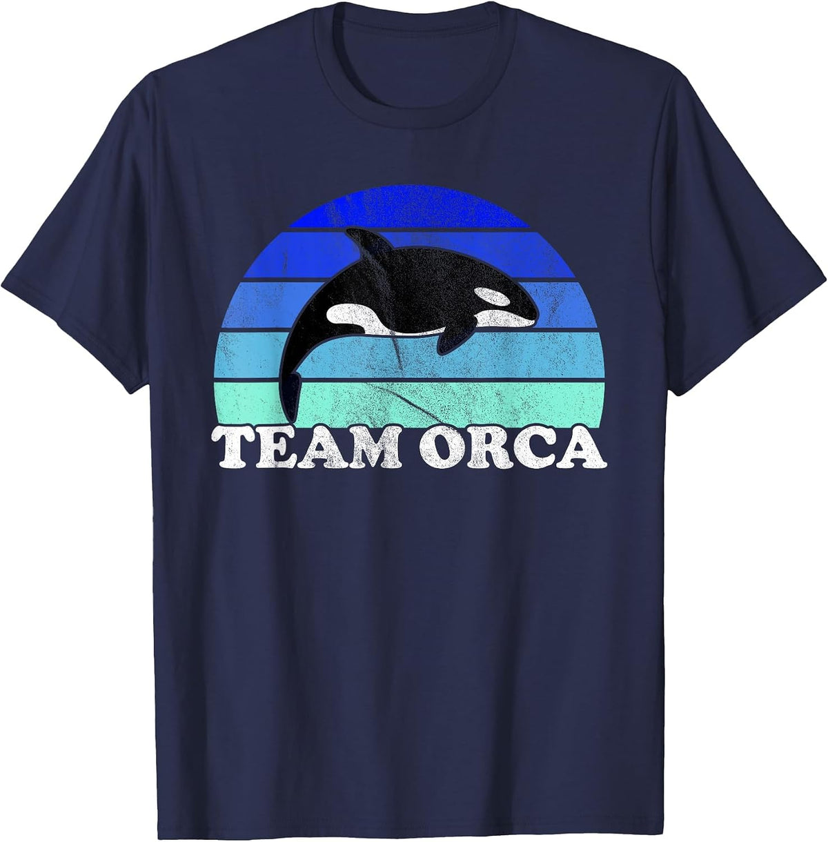 Team Orca - Whale Ocean Retro Sunset T-Shirt - Navy Blue