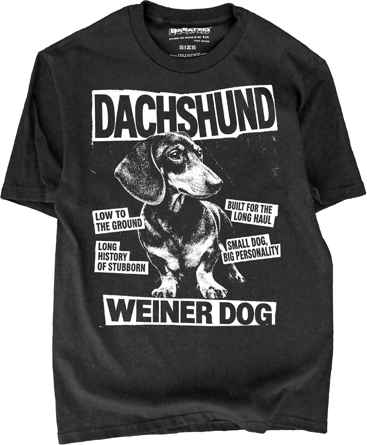 BABATEES Dachshund - U.S.A. Brand Cotton Black Tshirt - Dachshund 1fk