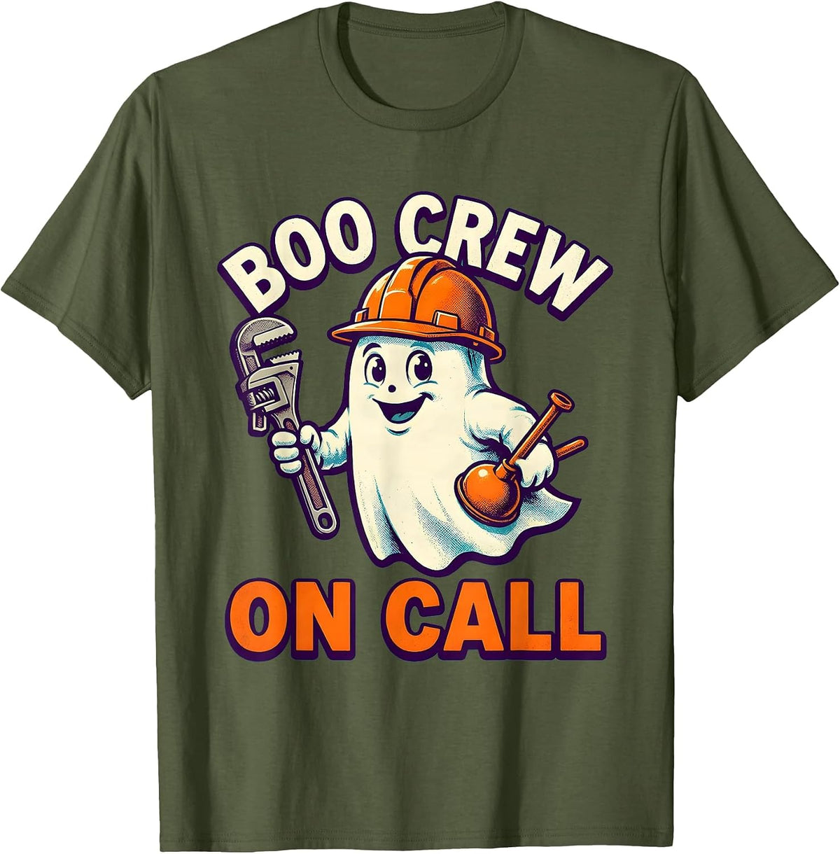 Boo Crew On Call Plumber Halloween Design T-Shirt - Olive Green