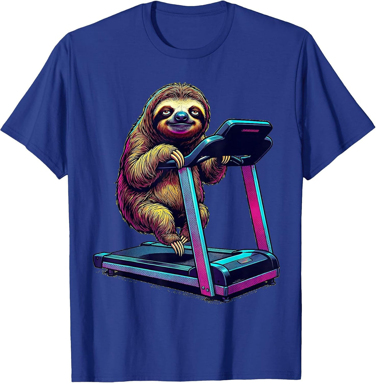 Men's Funny Sloth Hanging On Treadmill Illustration T-Shirt - Royal Blue