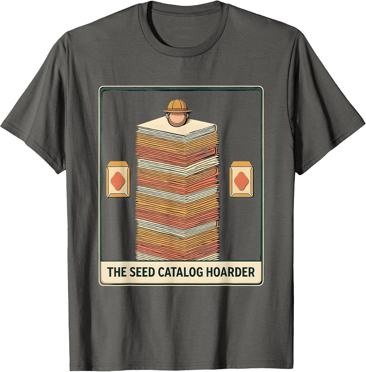 The Seed Catalog Hoarder Paper Cutout Gardener Humor T-Shirt - Asphalt Grey