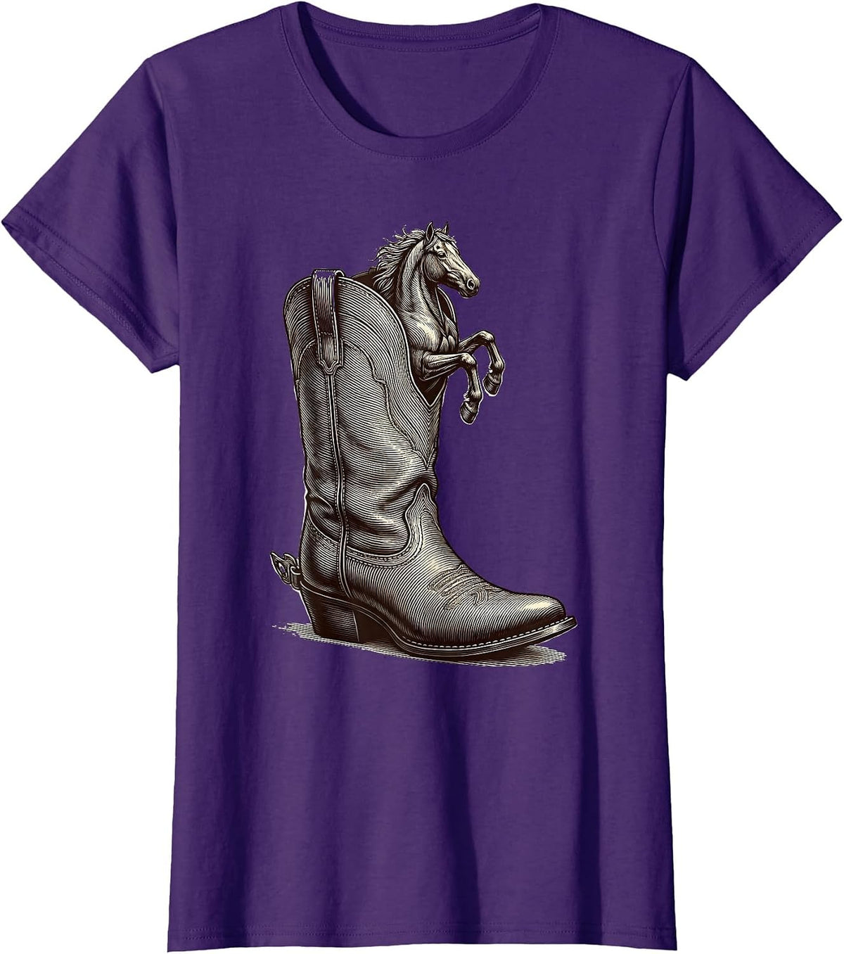 Women's Cowboy Boot Tiny Horse Illustration T-Shirt - Purple
