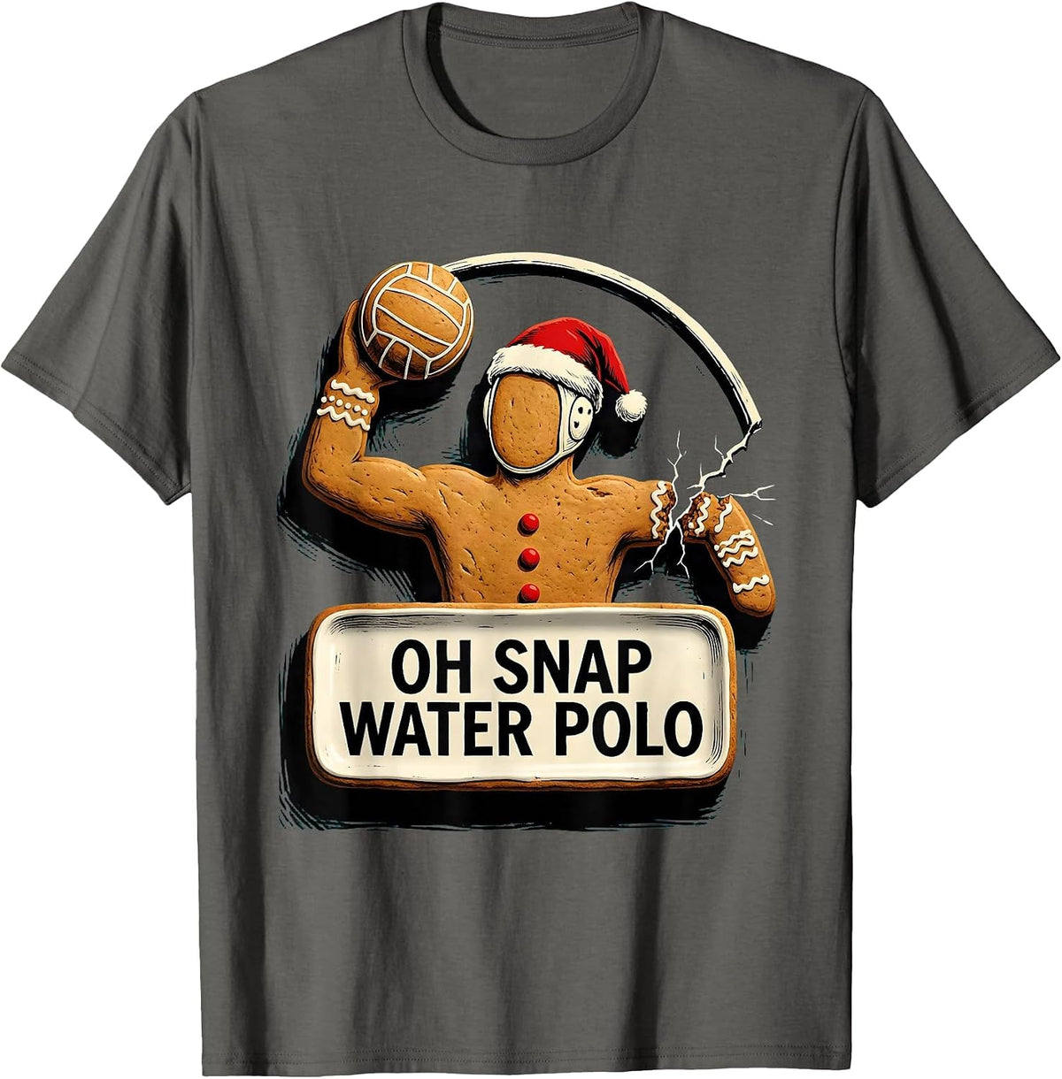 Men's Oh Snap Water Polo Funny Gingerbread Man Christmas Water T-Shirt - Asphalt Grey