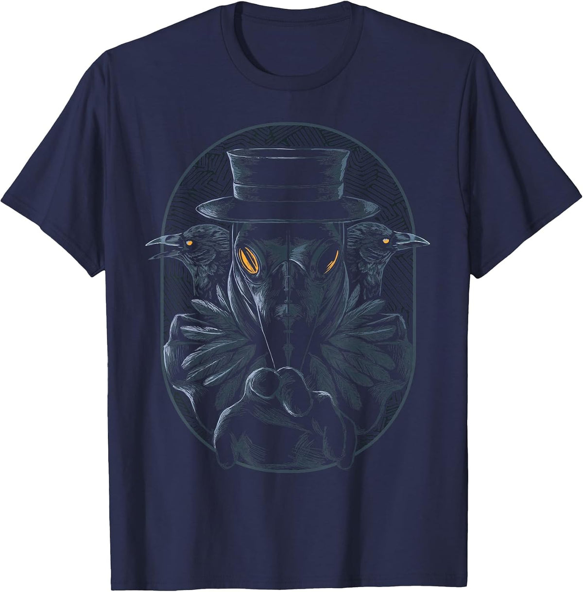 Plague Doctor with Raven Crow Medieval Middle Ages Physician T-Shirt - Navy Blue