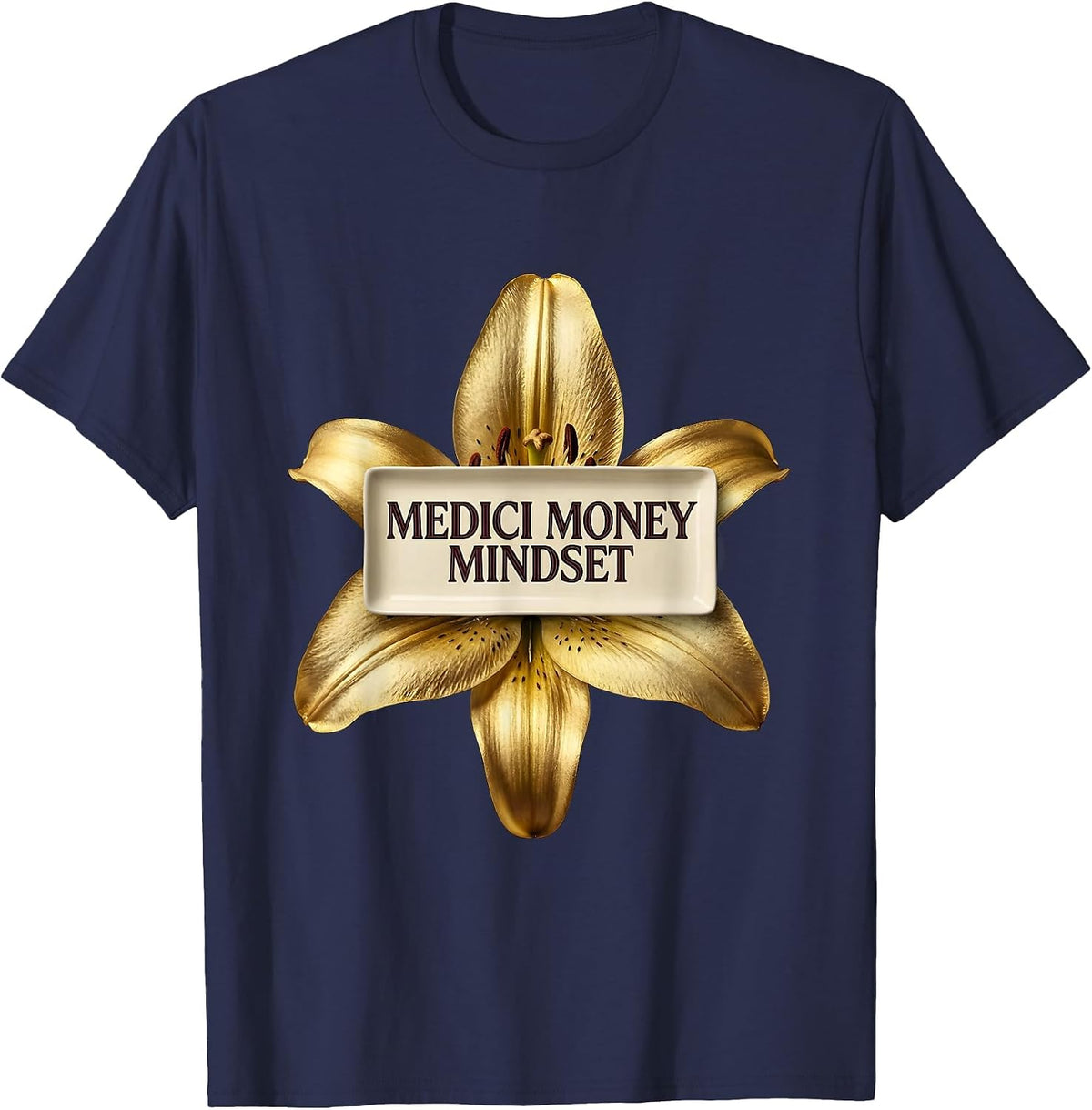 Medici Money Mindset Renaissance Graphic Design T-Shirt - Navy Blue