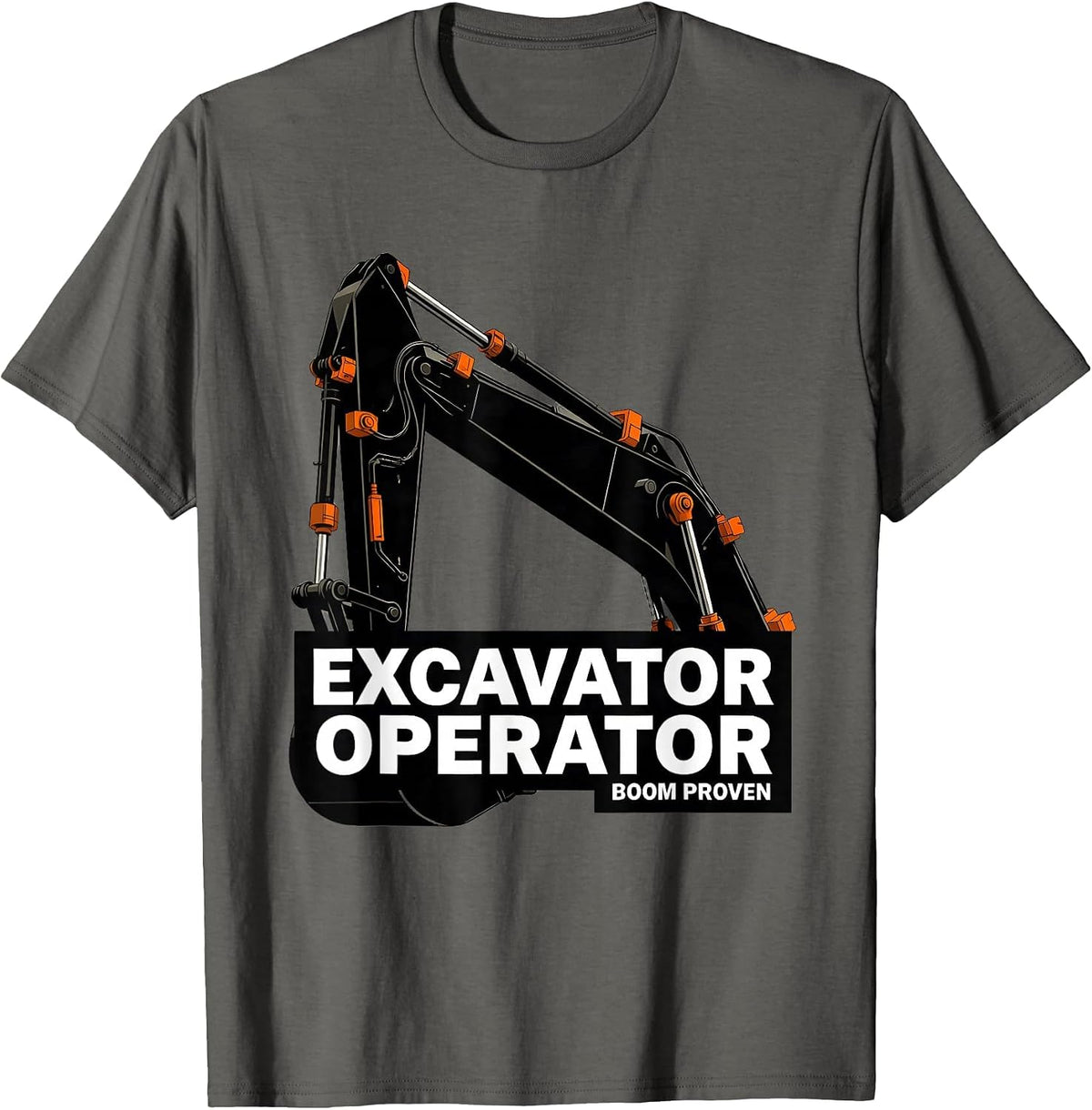 Men's Excavator Operator Boom Proven Brutalist Graphic Heavy T-Shirt - Asphalt Grey