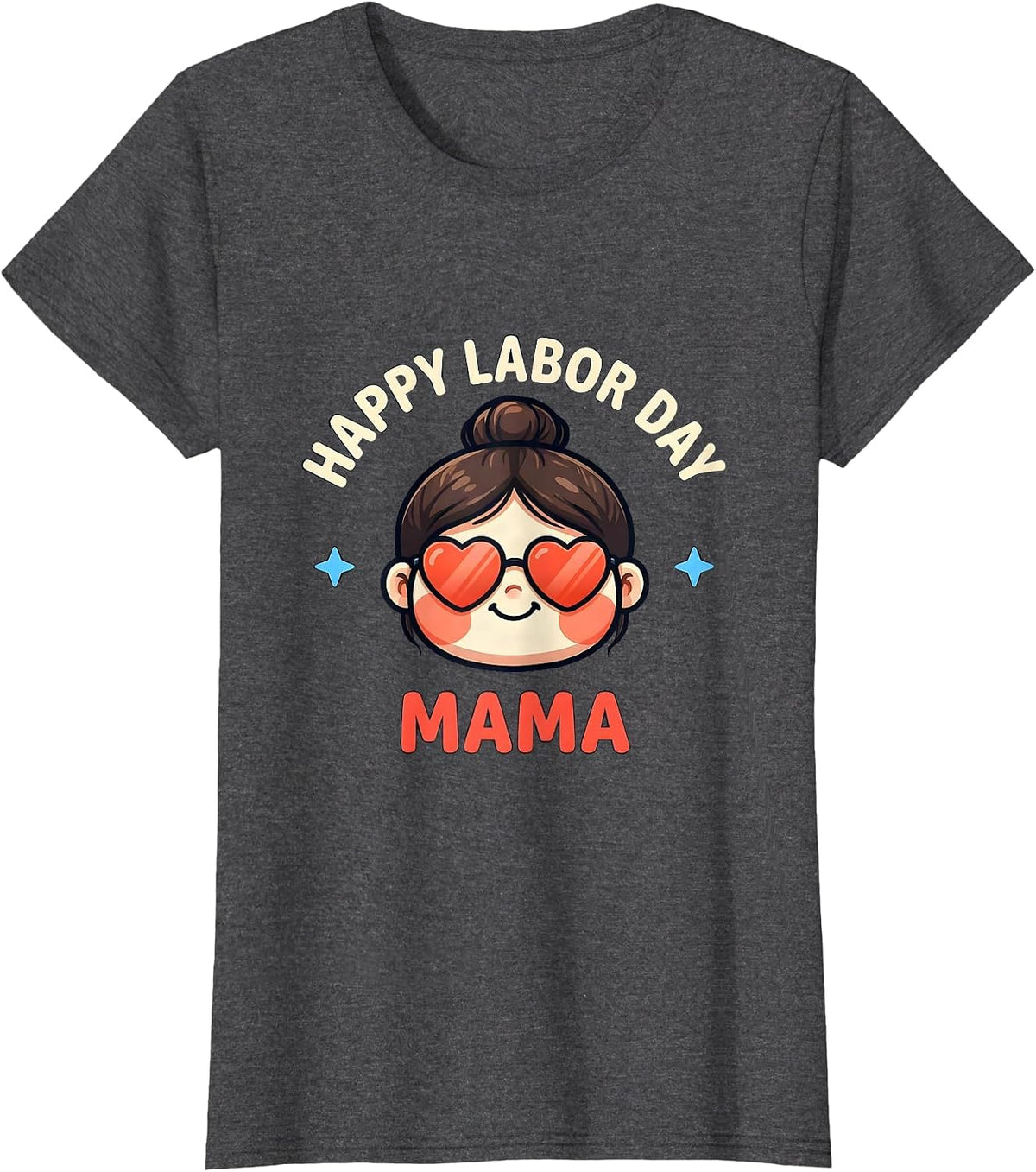 Women's Happy Labor Day Mama Cute Kawaii Patriotic Holiday T-Shirt - Dark Heather Grey